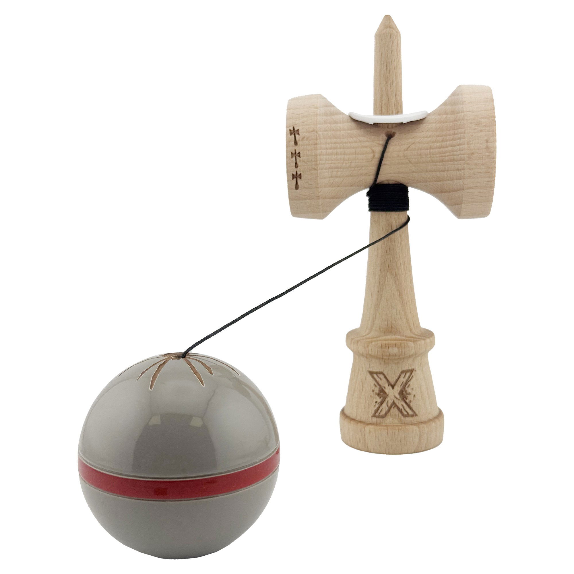 Kendama X Originala Silken, Profesionala, Flippy, Cupe Mari KING SIZE V3, Super Sticky, Gaura in Baza, Rulment Metalic, din lemn 18 cm, Ata 62/65 cm, Ice Gri [4]