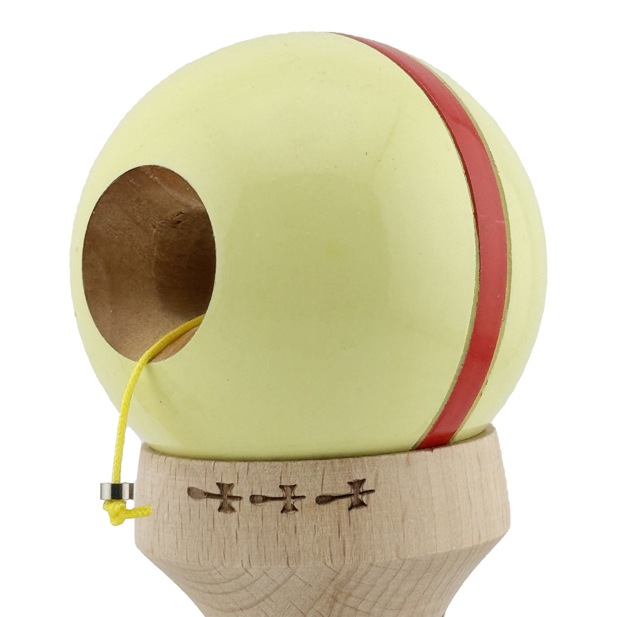Kendama X Originala Silken, Profesionala, Flippy, Cupe Mari KING SIZE V3, Super Sticky, Gaura in Baza, Rulment Metalic, din lemn 18 cm, Ata 62/65 cm, Cream Galben [6]