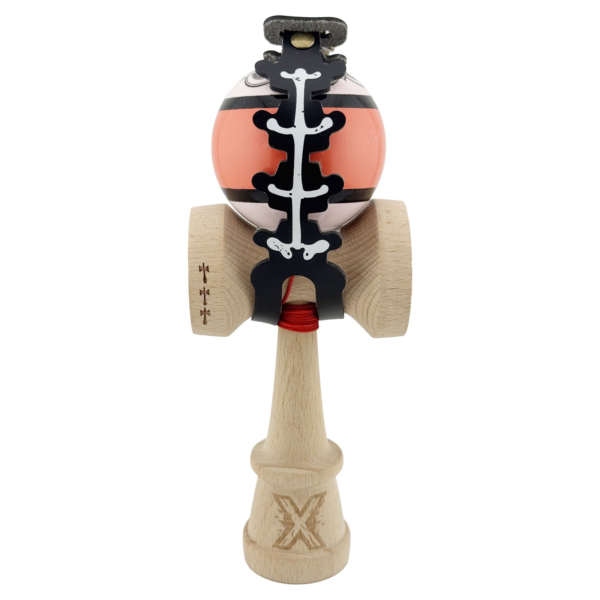 Accesorii Kendama - Husa pentru Kendama, Flippy, tip Pandativ/Breloc, Imprimeu Skull, din Piele Ecologica, 26 x 3.2 cm, Negru