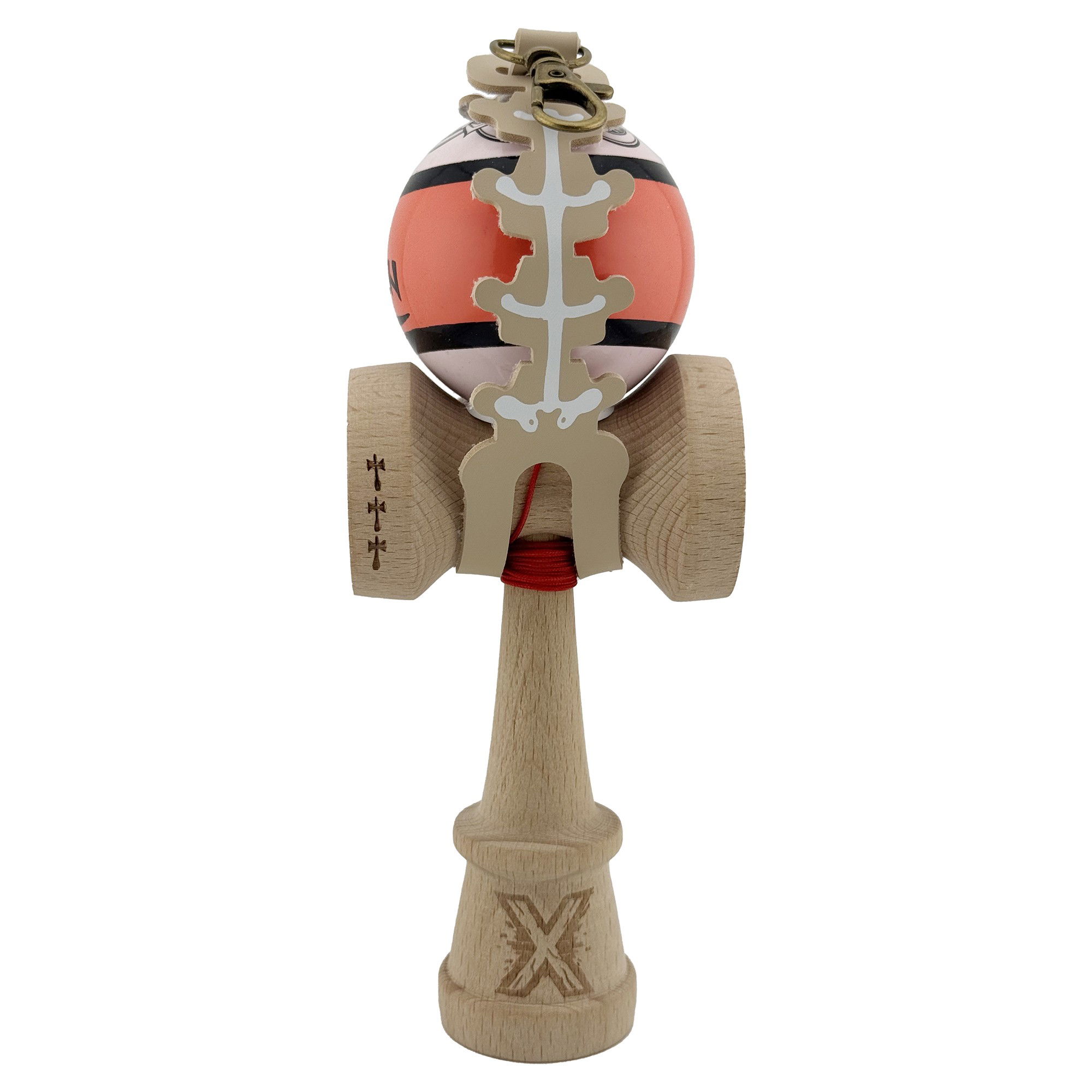 Husa pentru Kendama, Flippy, tip Pandativ/Breloc, Imprimeu Skull, din Piele Ecologica, 26 x 3.2 cm, Bej deschis [4]