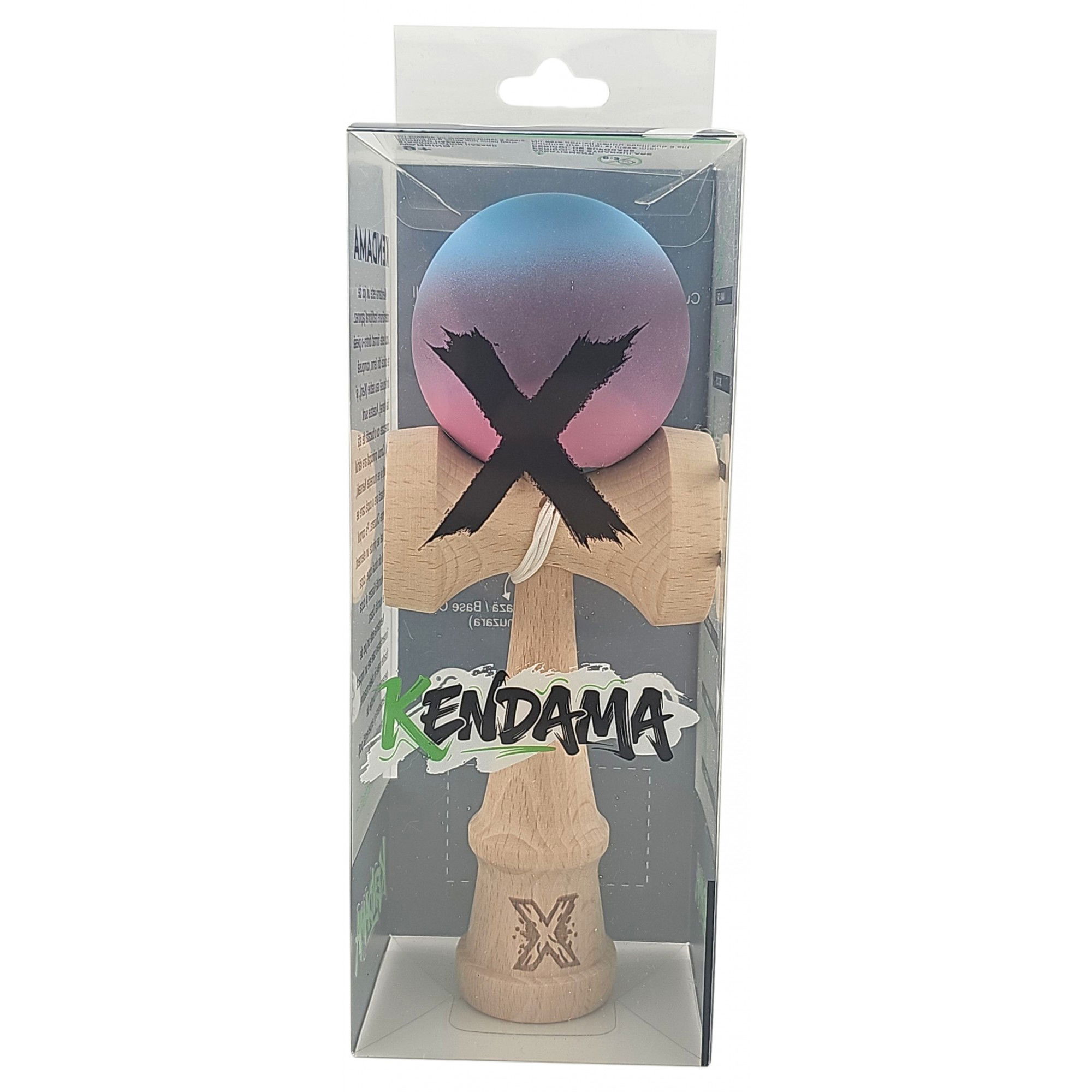 Kendama X Originala, Profesionala, Flippy, din Lemn, 18 cm, Rubber Grip, Gradient Albastru deschis/Mov/Roz [3]
