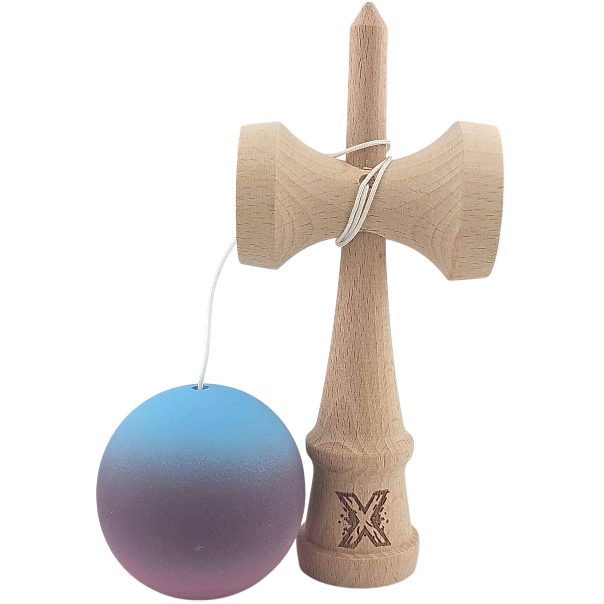 Kendama X Originala, Profesionala, Flippy, din Lemn, 18 cm, Rubber Grip, Gradient Albastru deschis/Mov/Roz [4]