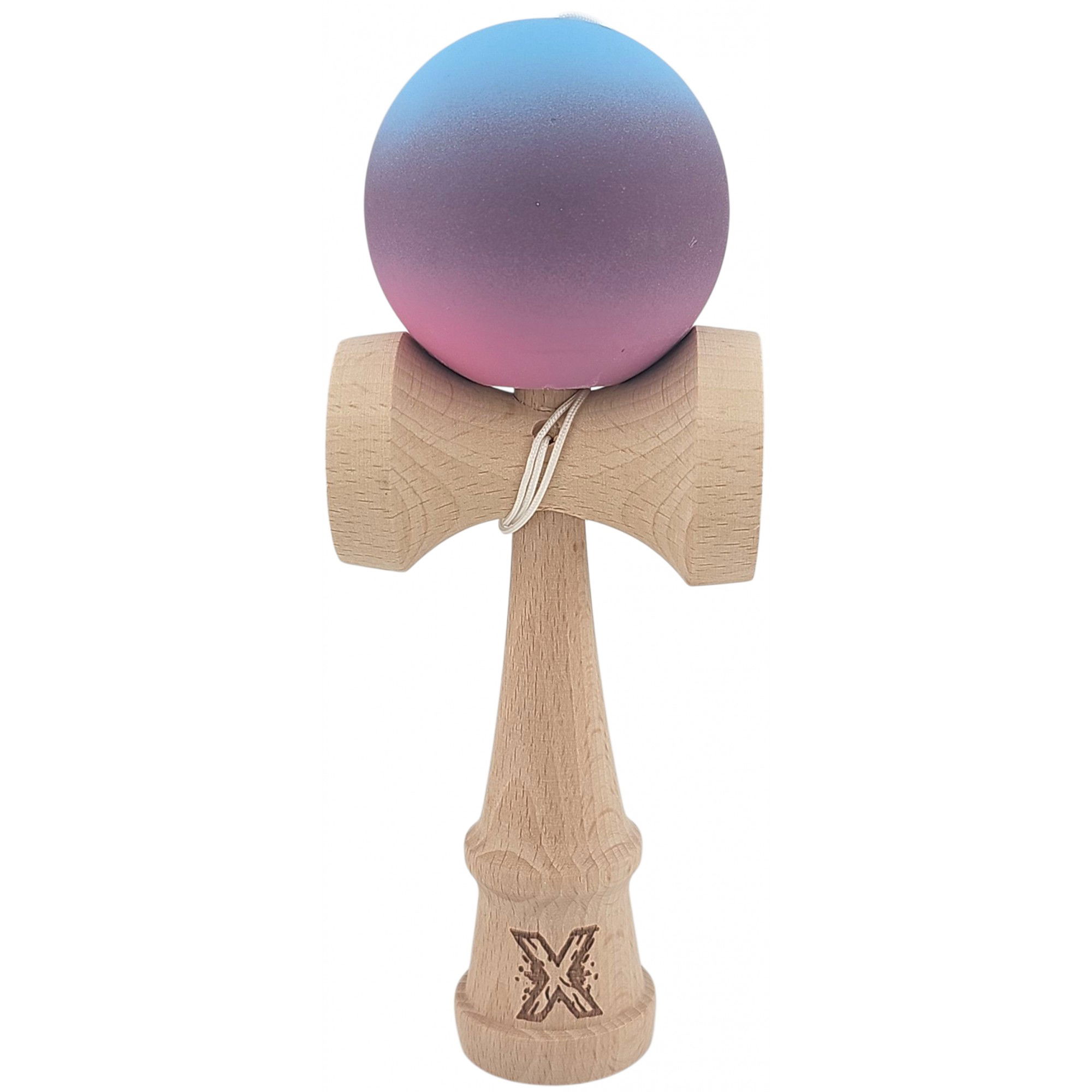 Kendama Rubber Grip - Kendama X Originala, Profesionala, Flippy, din Lemn, 18 cm, Rubber Grip, Gradient Albastru deschis/Mov/Roz