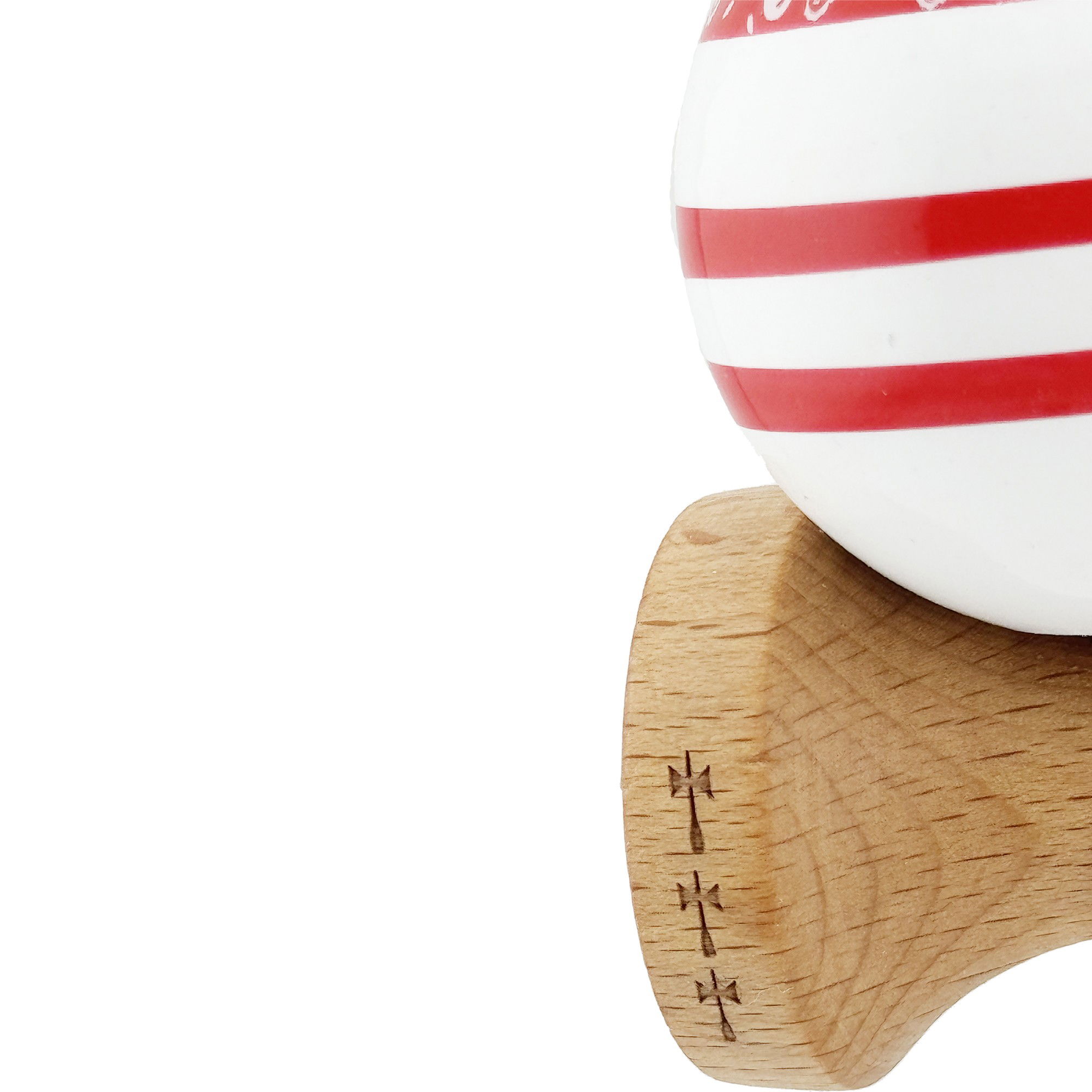 Kendama X CHICANOS Originala, Profesionala, Flippy, Big Cups V2, Super Sticky cu Cupe Mari, Rulment Metalic, din lemn 18 cm, Ata 55 cm, Rosu/Alb [7]