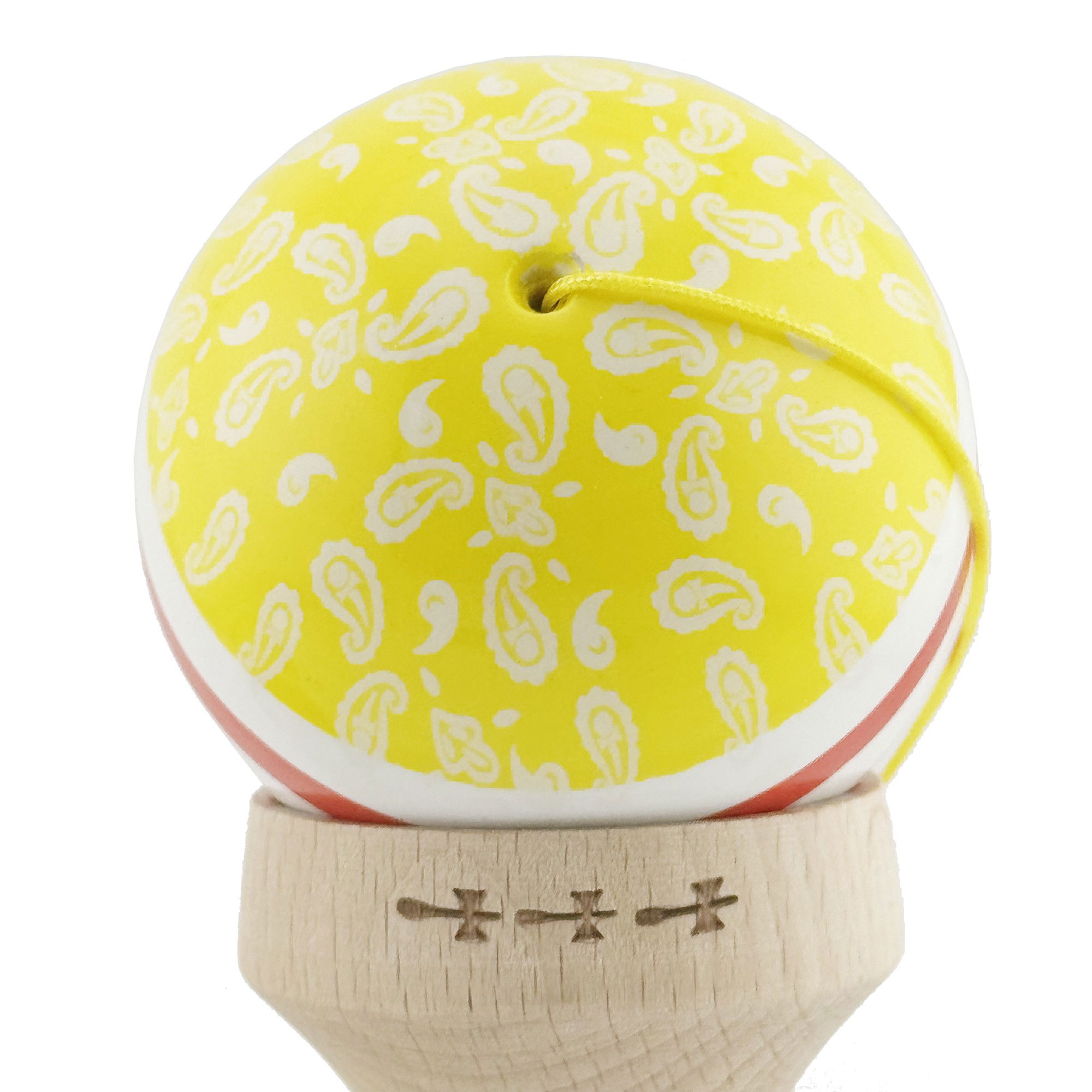 Kendama X Originala CHICANOS, Profesionala, Flippy, Cupe Mari KING SIZE V3, Super Sticky, Gaura in Baza, Rulment Metalic, din lemn 18 cm, Ata 62/65 cm, Galben/Alb [9]