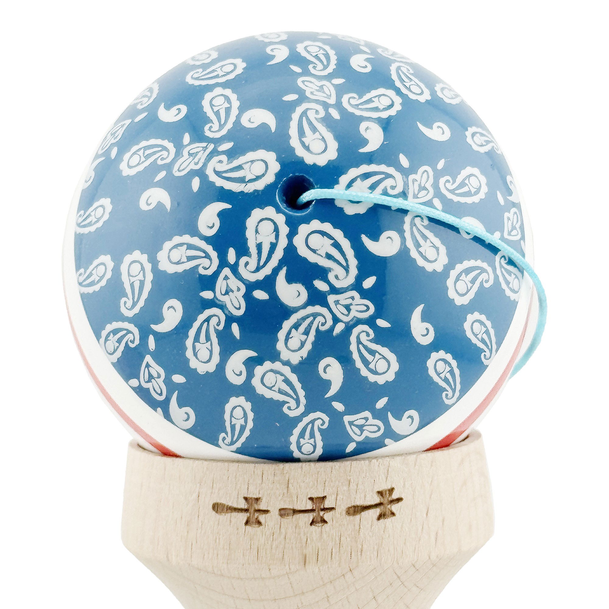 Kendama X Originala CHICANOS, Profesionala, Flippy, Cupe Mari KING SIZE V3, Super Sticky, Gaura in Baza, Rulment Metalic, din lemn 18 cm, Ata 62/65 cm, Albastru/Alb [9]