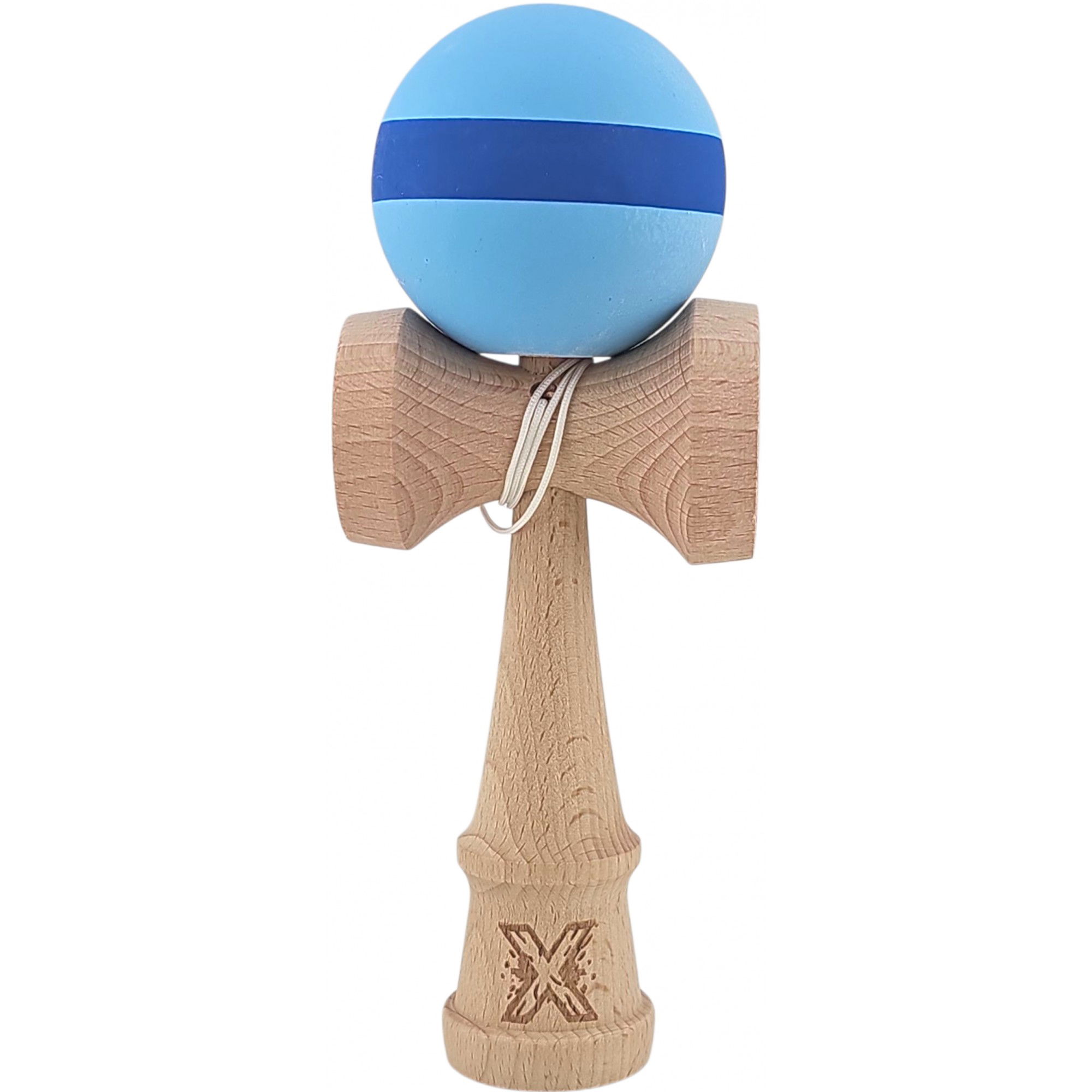 Kendama Rubber Grip - Kendama X Originala, Profesionala, Flippy, 18 cm din Lemn, Model cu Dunga, Bleu/Albastru