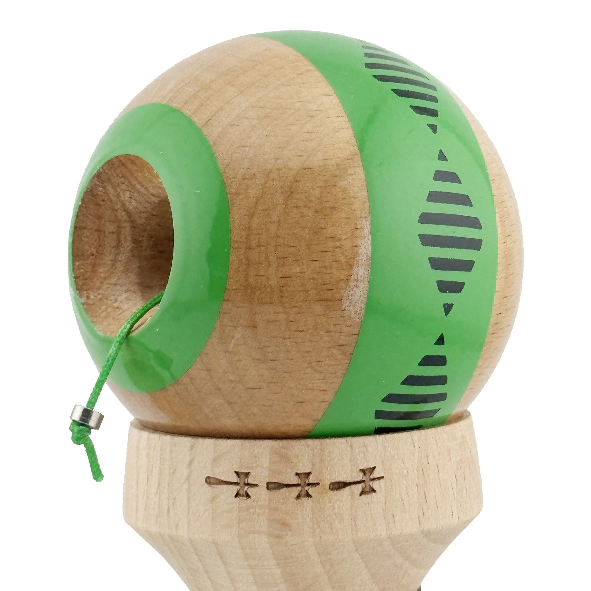 Kendama X Originala FREQUENCY, Profesionala, Flippy, Cupe Mari KING SIZE V3, Super Sticky, Gaura in Baza, Rulment Metalic, din lemn 18 cm, Ata 62/65 cm, Verde/Maro [6]