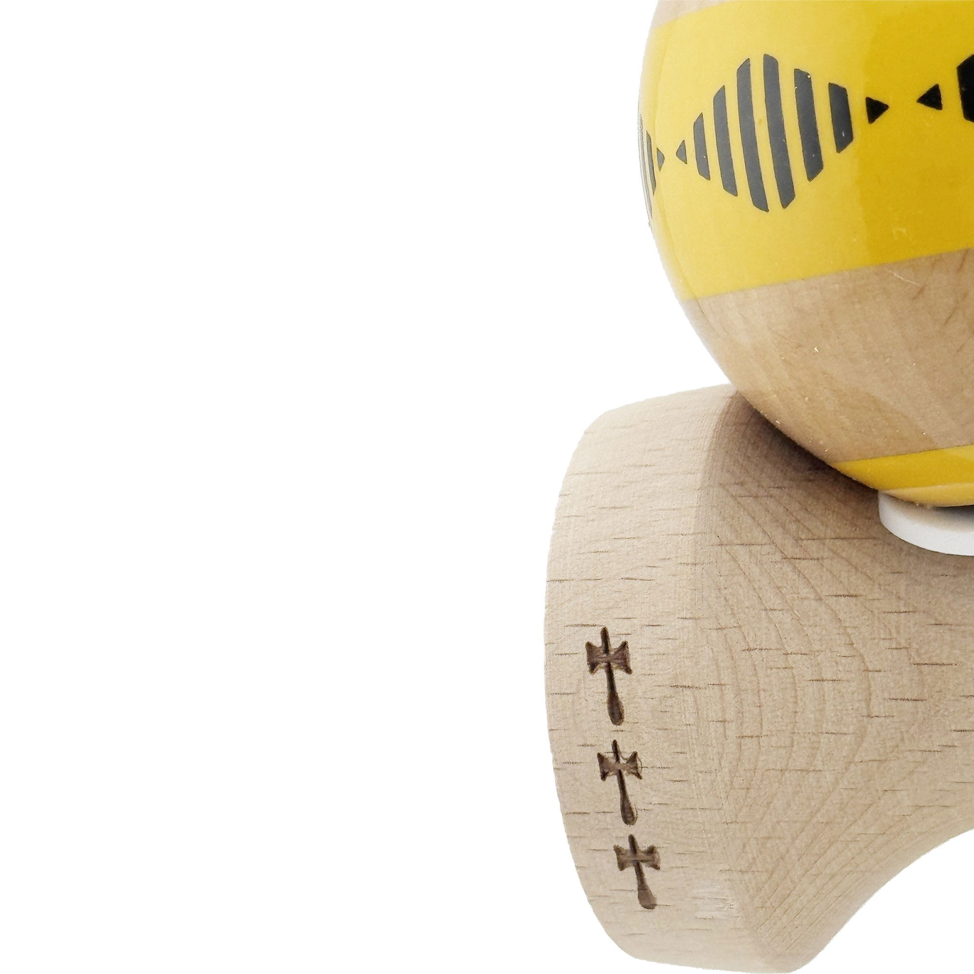 Kendama X Originala FREQUENCY, Profesionala, Flippy, Cupe Mari KING SIZE V3, Super Sticky, Gaura in Baza, Rulment Metalic, din lemn 18 cm, Ata 62/65 cm, Galben/Maro [15]