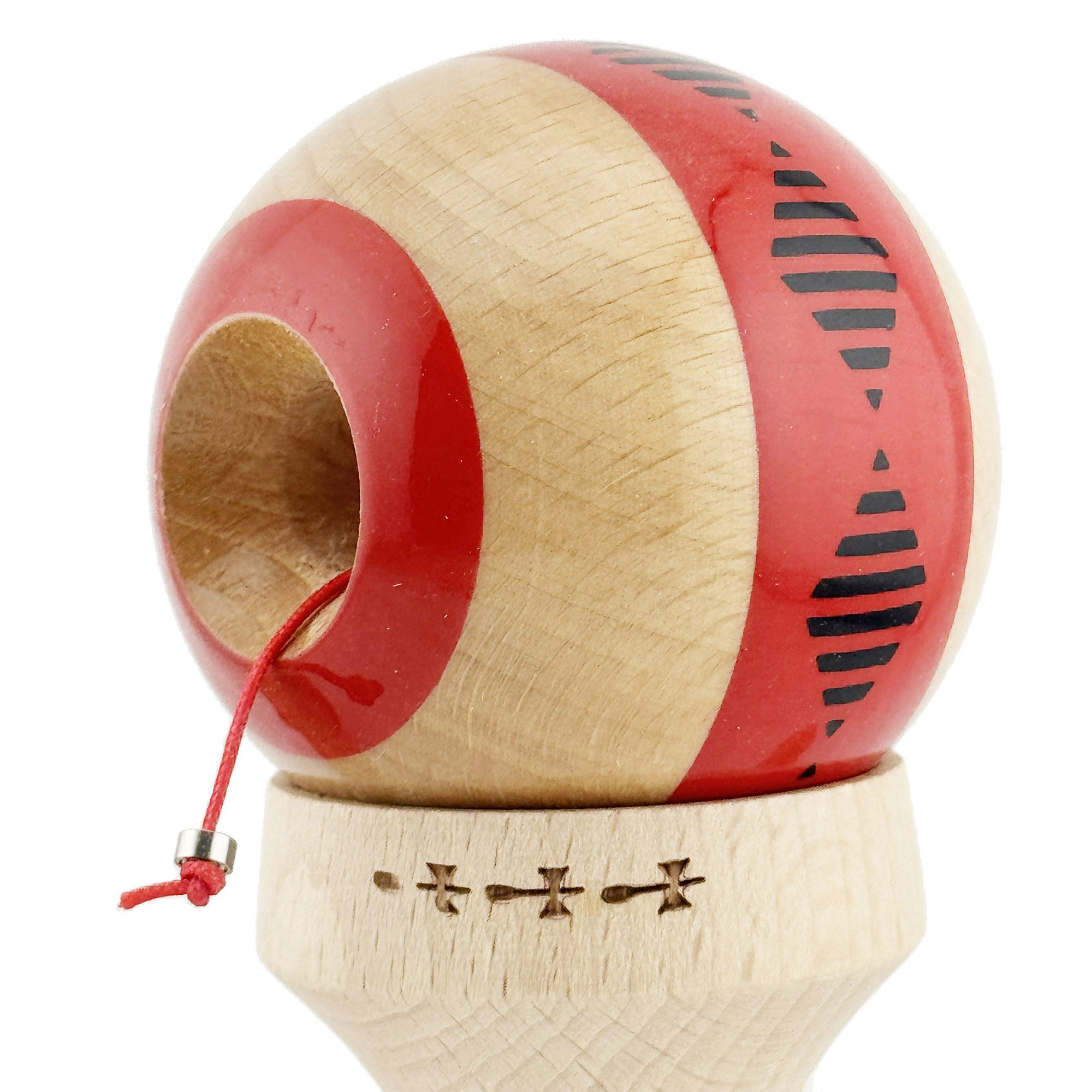 Kendama X Originala FREQUENCY, Profesionala, Flippy, Cupe Mari KING SIZE V3, Super Sticky, Gaura in Baza, Rulment Metalic, din lemn 18 cm, Ata 62/65 cm, Rosu/Maro [6]