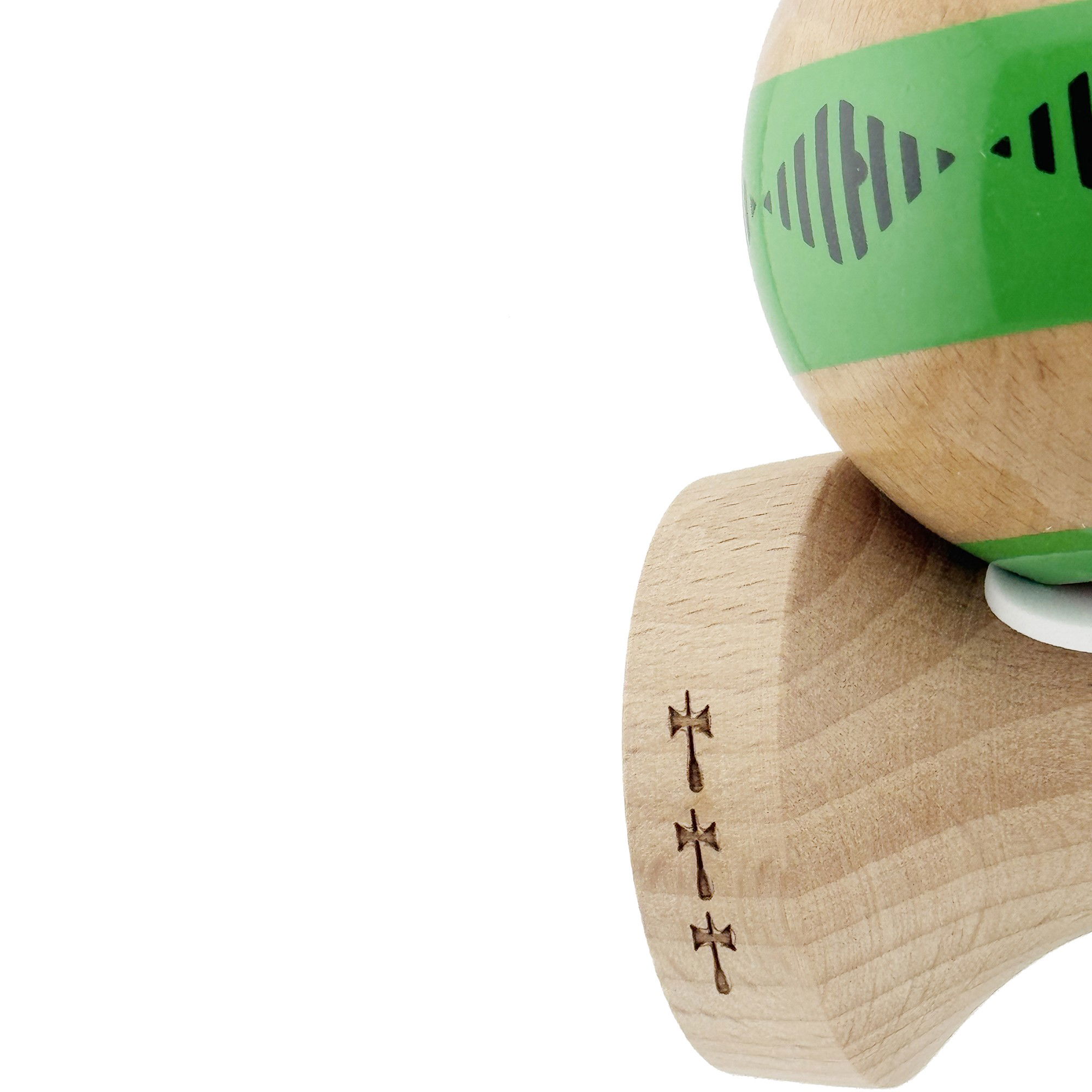 Kendama X Originala FREQUENCY, Profesionala, Flippy, Cupe Mari KING SIZE V3, Super Sticky, Gaura in Baza, Rulment Metalic, din lemn 18 cm, Ata 62/65 cm, Verde/Maro [7]