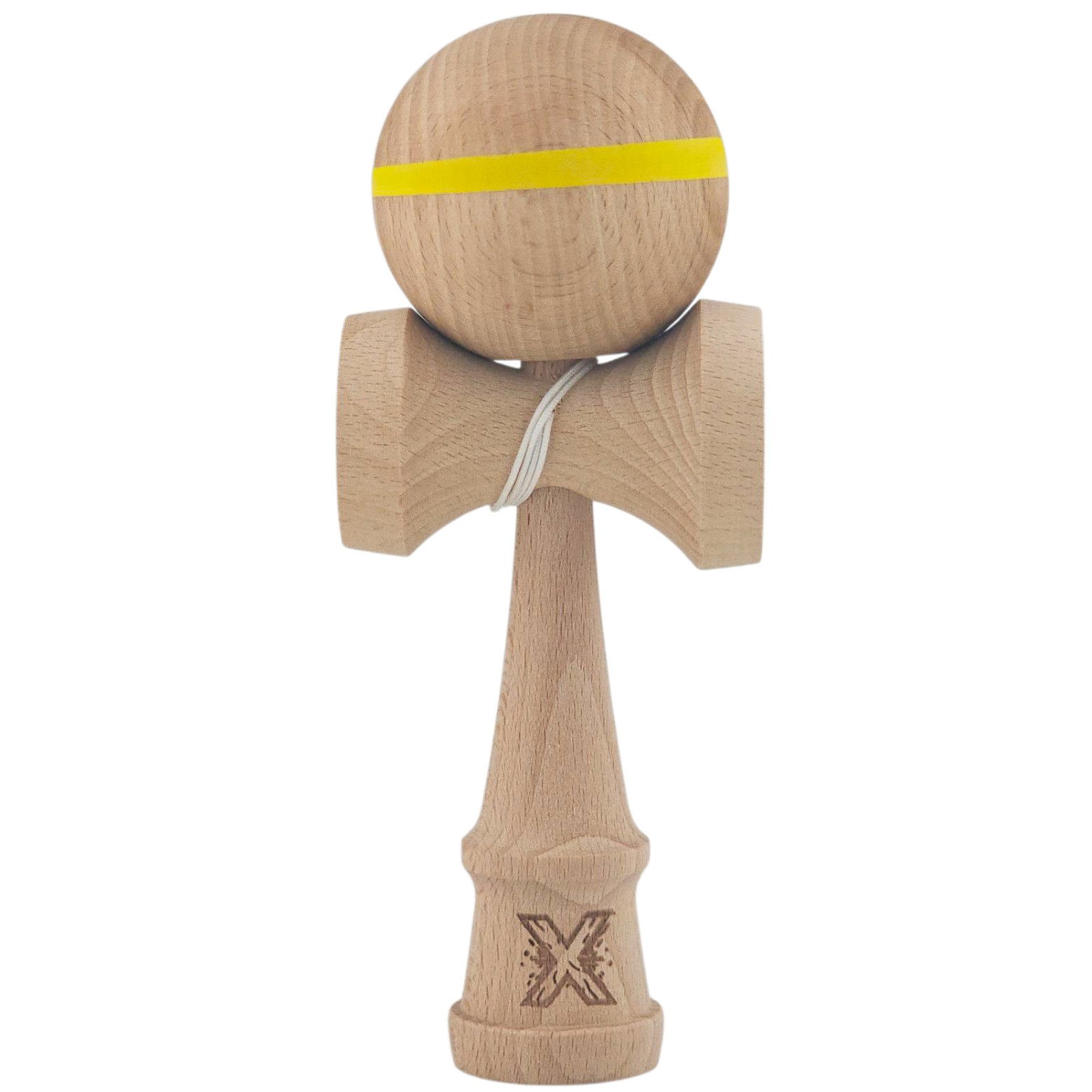 Kendama Special - Kendama X Originală, Profesională, Flippy, din Lemn, 18 cm, cu Dunga, Galben, Lemn