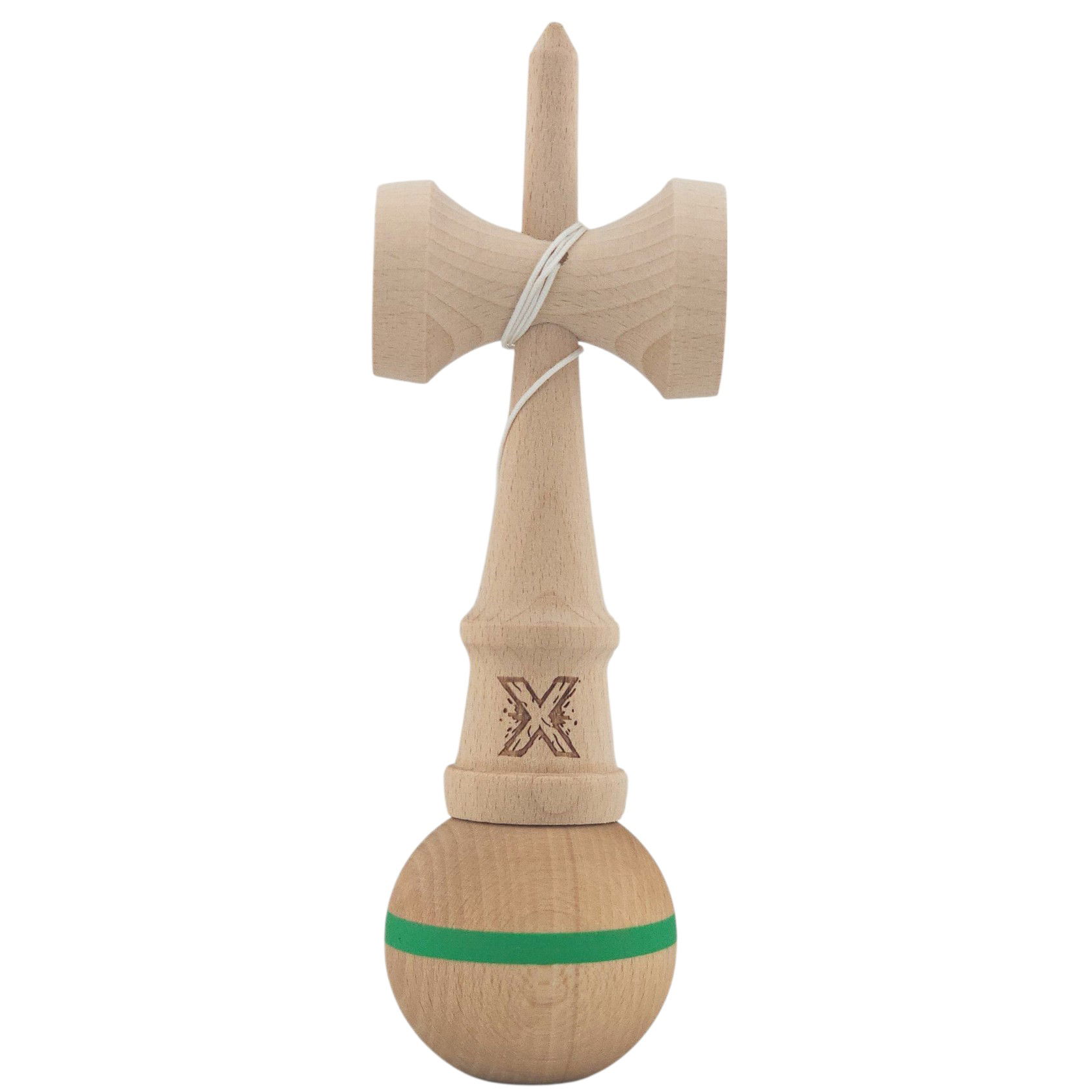Kendama X Originală, Profesională, Flippy, din Lemn,18 cm, Model cu Dunga Verde [3]