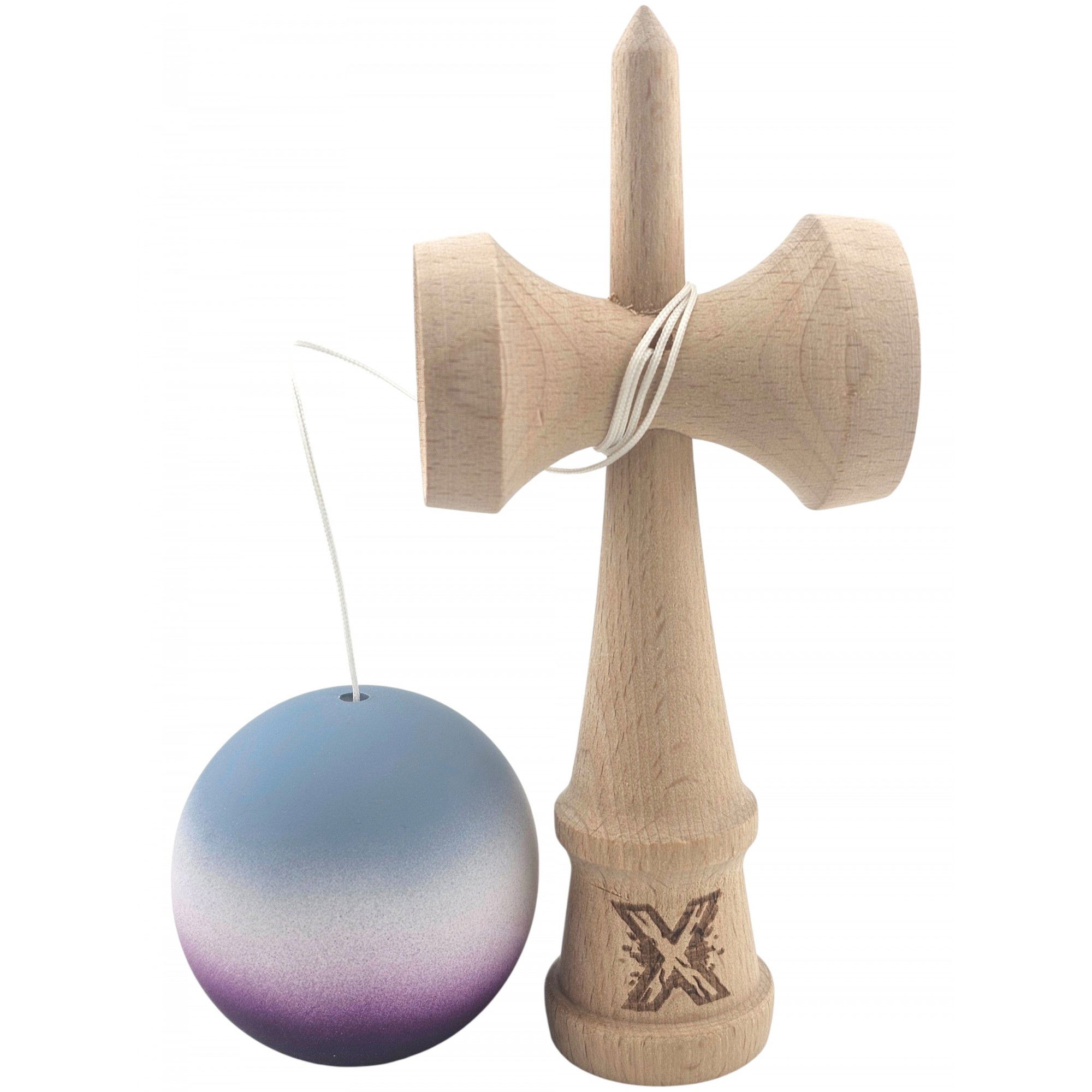 Kendama X Originala, Profesionala, Flippy, Rubber Grip, din Lemn, 18 cm, Gri/Alb/Mov [4]