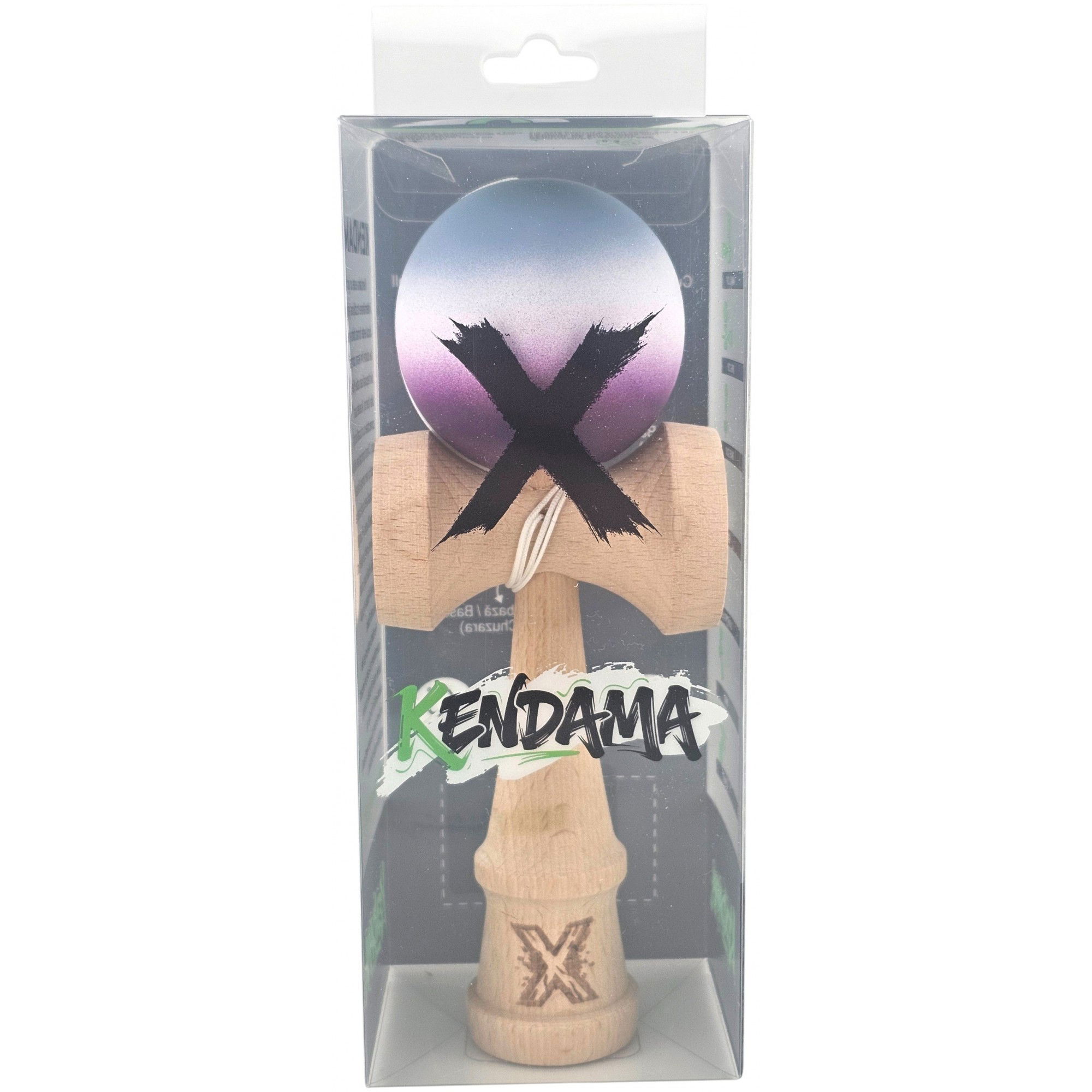 Kendama Rubber Grip - Kendama X Originala, Profesionala, Flippy, Rubber Grip, din Lemn, 18 cm, Gri/Alb/Mov