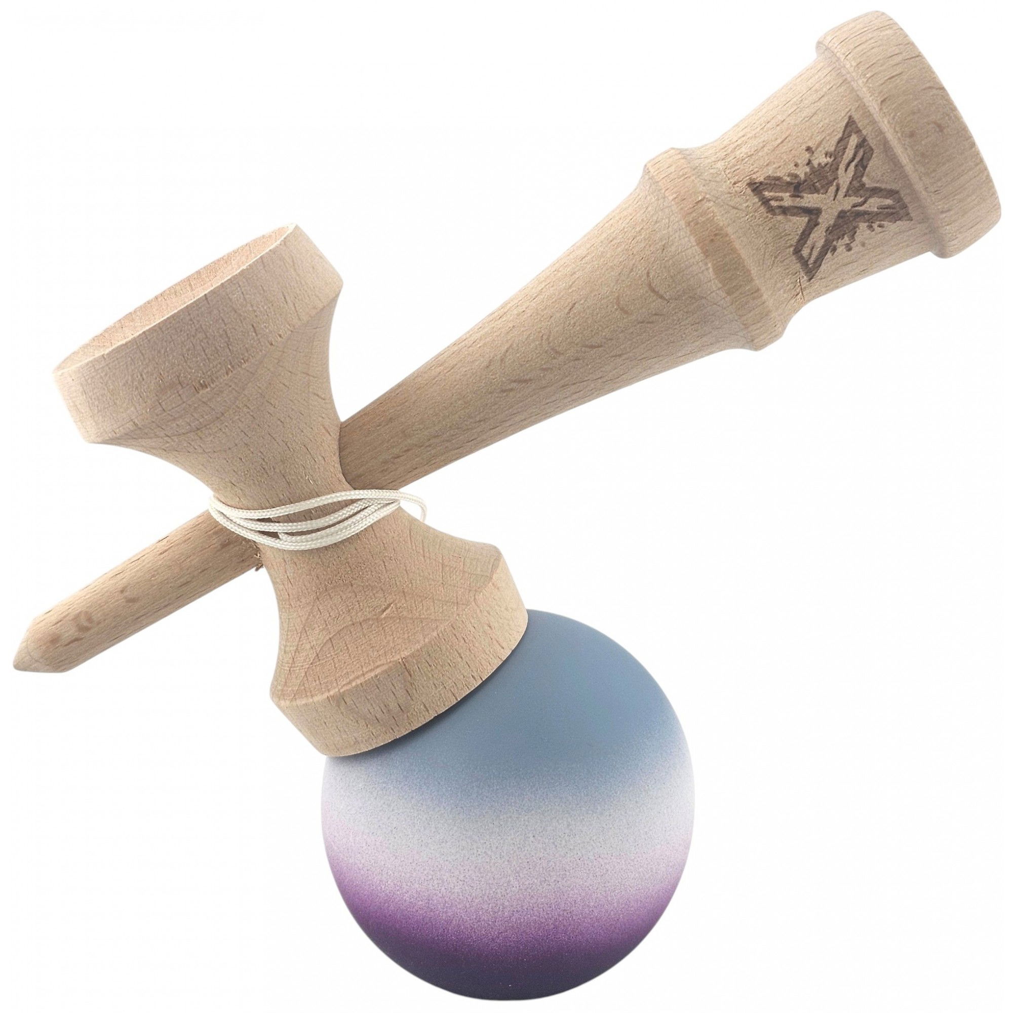 Kendama X Originala, Profesionala, Flippy, Rubber Grip, din Lemn, 18 cm, Gri/Alb/Mov [3]