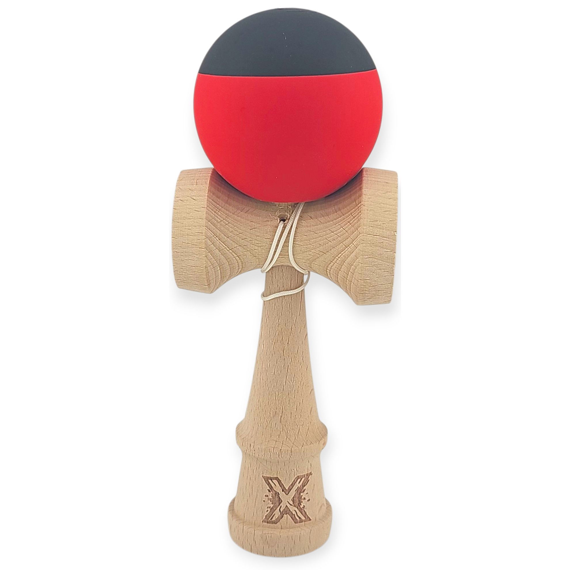 Kendama Rubber Grip - Kendama X Originala, Profesionala, Flippy, 18 cm, din Lemn, Rubber Grip, Rosu/Negru