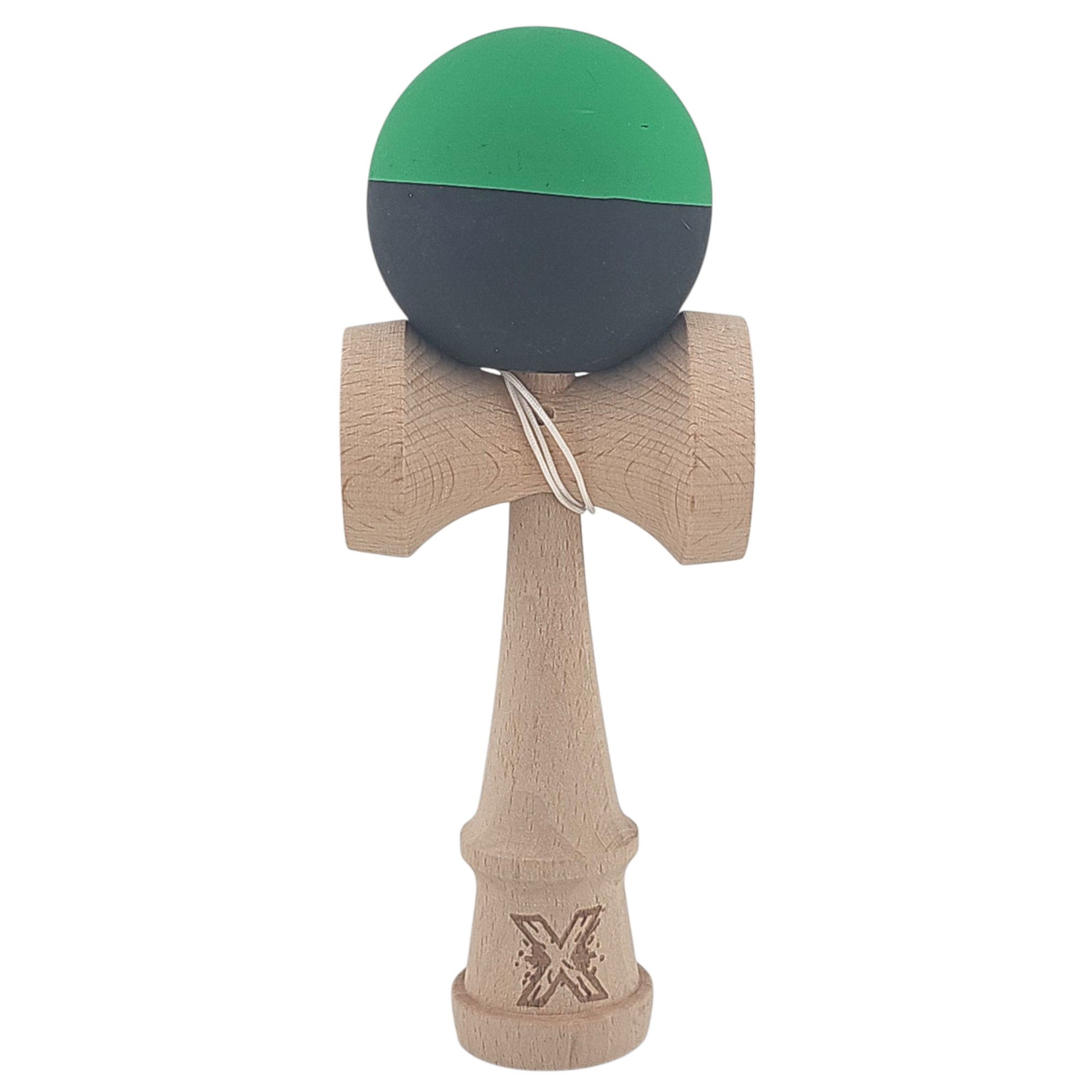 Kendama Rubber Grip - Kendama X Originala, Profesionala, Flippy, 18 cm, din Lemn, Verde/Negru