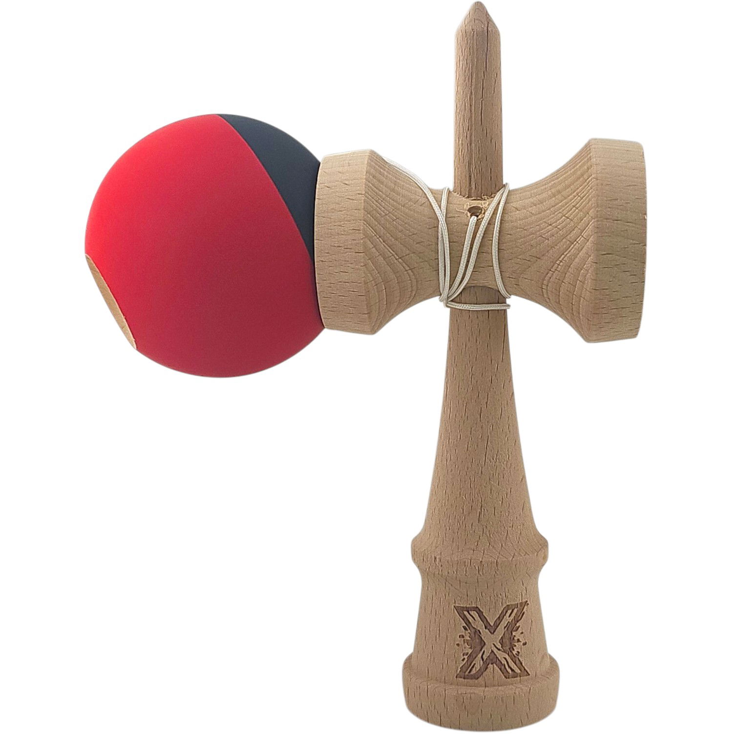 Kendama X Originala, Profesionala, Flippy, 18 cm, din Lemn, Rubber Grip, Rosu/Negru [3]