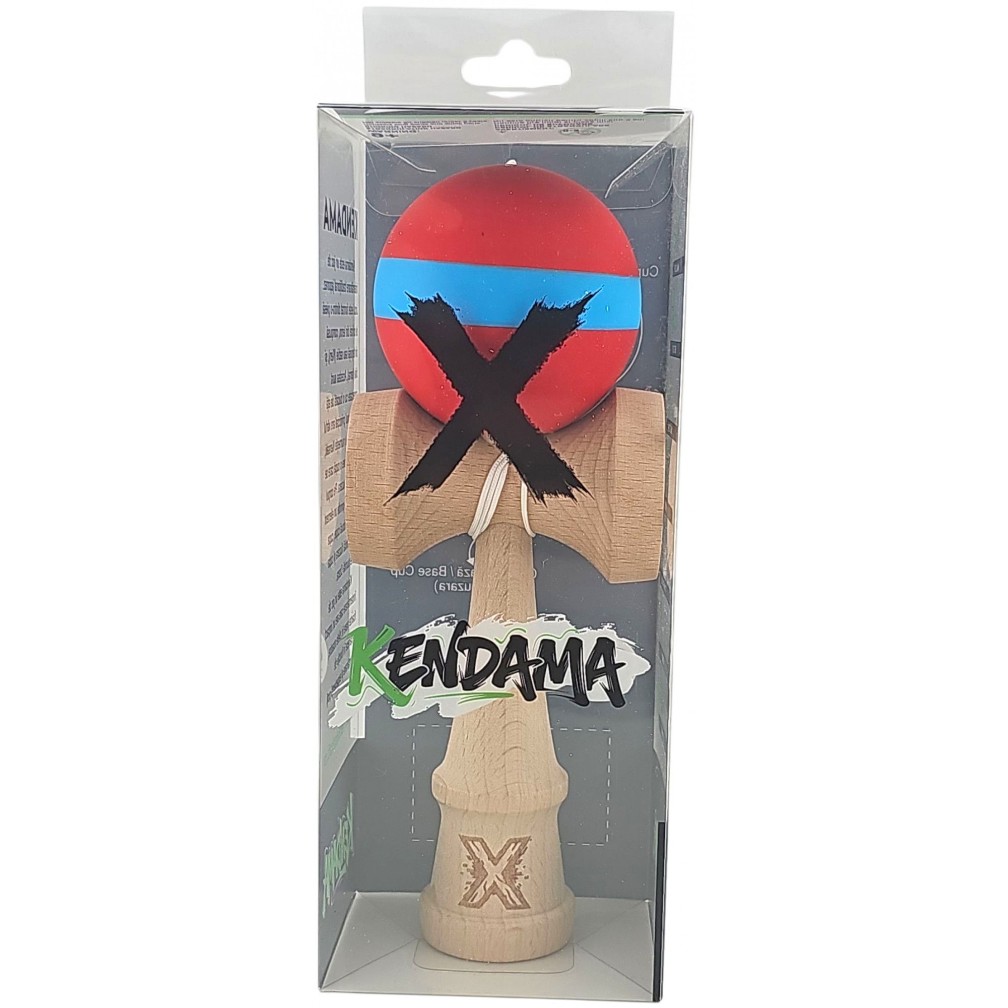 Kendama X Originala, Profesionala, Flippy, 18 cm, din Lemn, Rubber Grip, Rosu/Albastru [4]