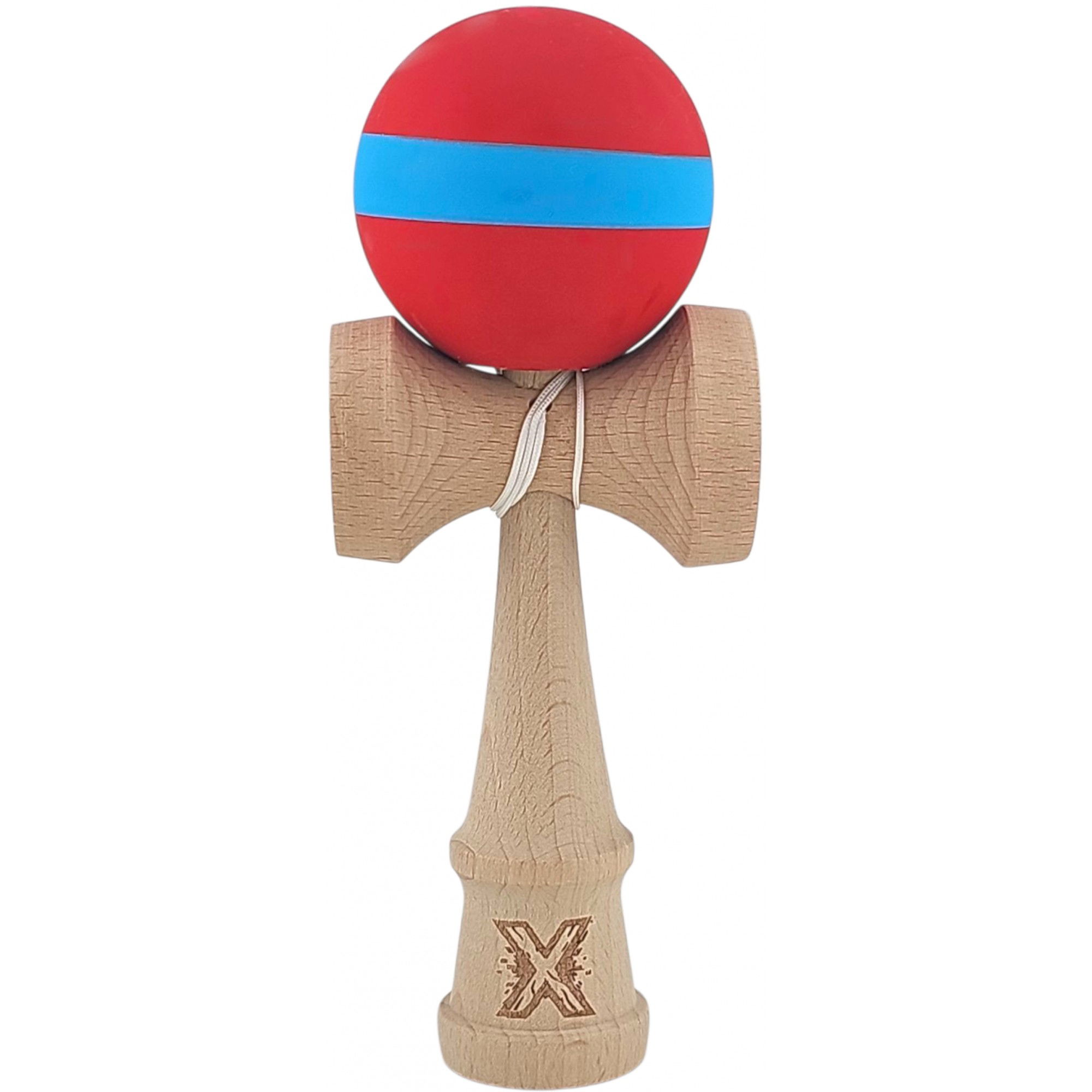 Kendama Rubber Grip - Kendama X Originala, Profesionala, Flippy, 18 cm, din Lemn, Rubber Grip, Rosu/Albastru