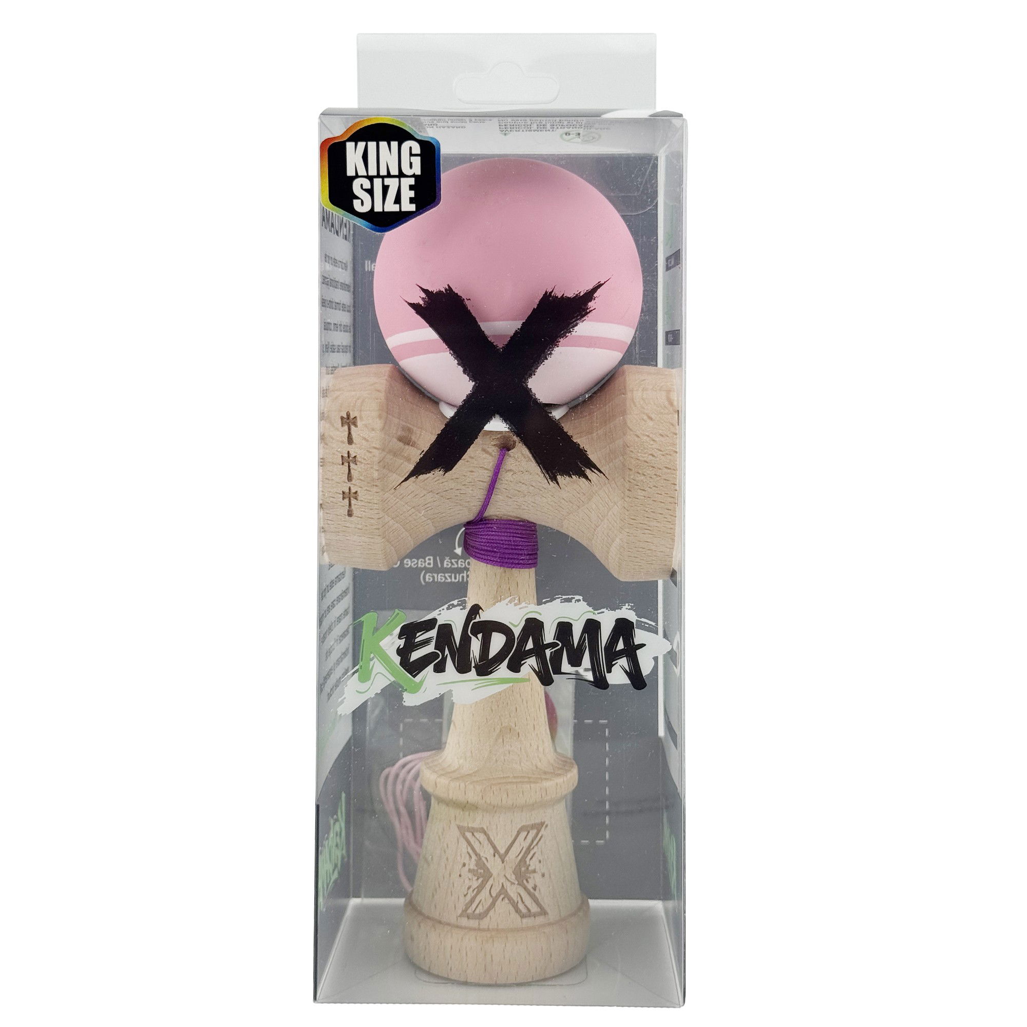 Kendama X Originala, Profesionala, Flippy, Rubber Grip, Cupe Mari KING SIZE V3, Gaura in Baza, Rulment Metalic, din lemn 18 cm, Ata 62/65 cm, Bicolor Roz/Roz deschis [6]