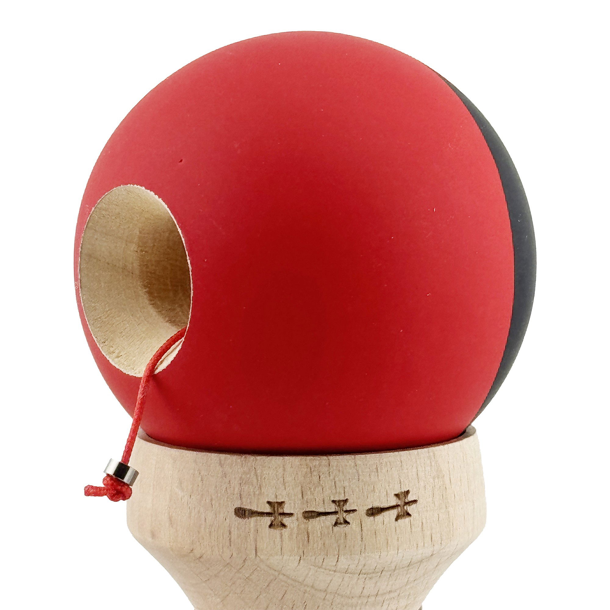 Kendama X Originala, Profesionala, Flippy, Cupe Mari KING SIZE V3, Rubber Grip, Gaura in Baza, Rulment Metalic, din lemn 18 cm, Ata 62/65 cm, Bicolor Negru/Rosu [6]