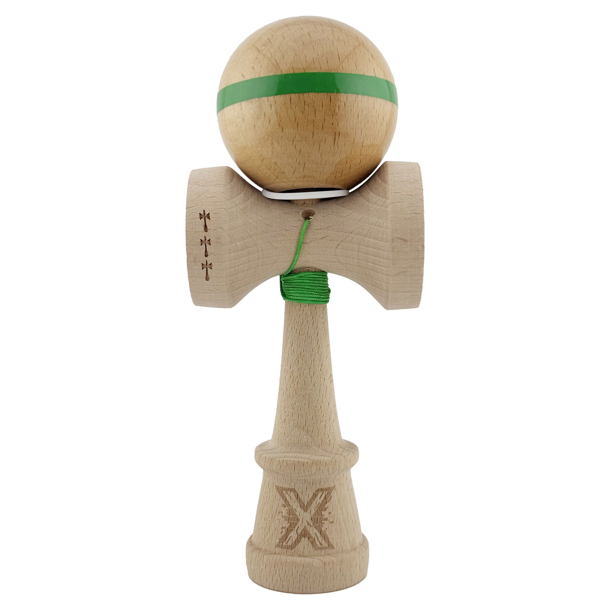 Kendama Super Sticky V3 Cupe Mari - Kendama X Originala, Profesionala, Flippy, Super Sticky, Cupe Mari KING SIZE V3, Gaura in Baza, Rulment Metalic, din lemn 18 cm, Ata 62/65 cm, Original Verde