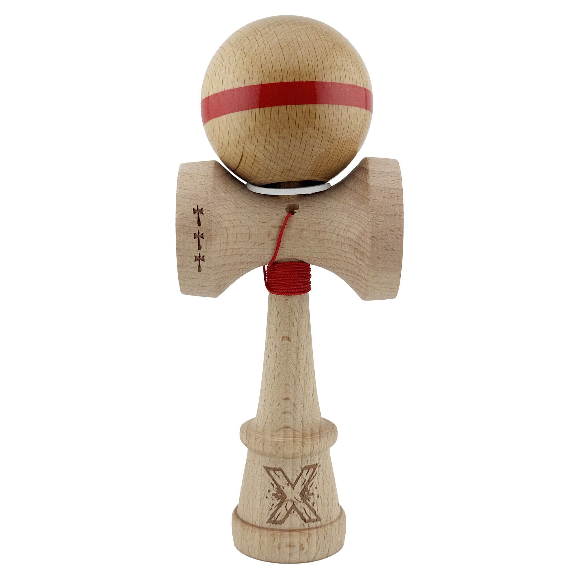 Kendama Super Sticky V3 Cupe Mari - Kendama X Originala, Profesionala, Flippy, Super Sticky, Cupe Mari KING SIZE V3, Gaura in Baza, Rulment Metalic, din lemn 18 cm, Ata 62/65 cm, Original Rosu