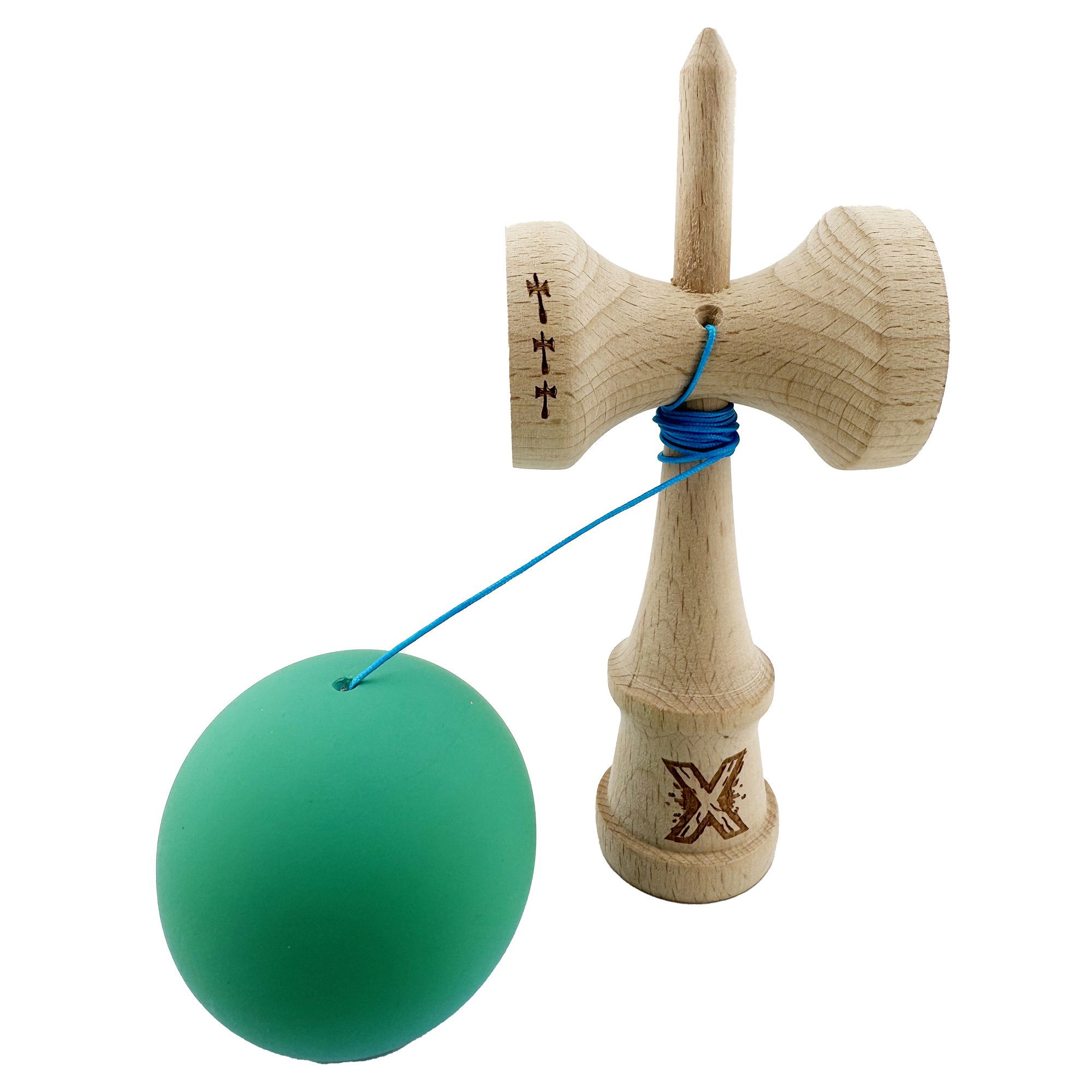 Kendama X Originala, Profesionala, Flippy, Big Cups V2, Rubber Grip cu Cupe Mari, Rulment Metalic cu Ata 55 cm, Verde/Albastru [3]