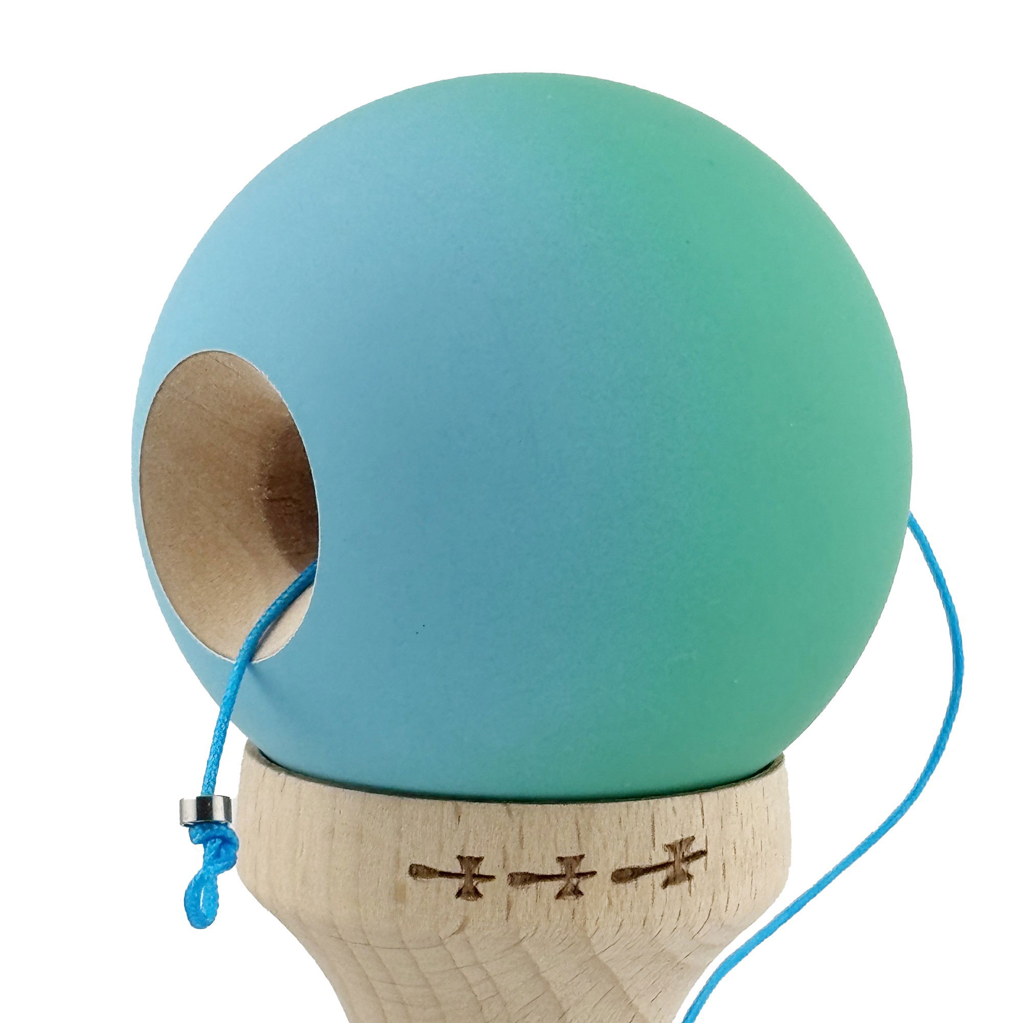 Kendama X Originala, Profesionala, Flippy, Big Cups V2, Rubber Grip cu Cupe Mari, Rulment Metalic cu Ata 55 cm, Verde/Albastru [8]