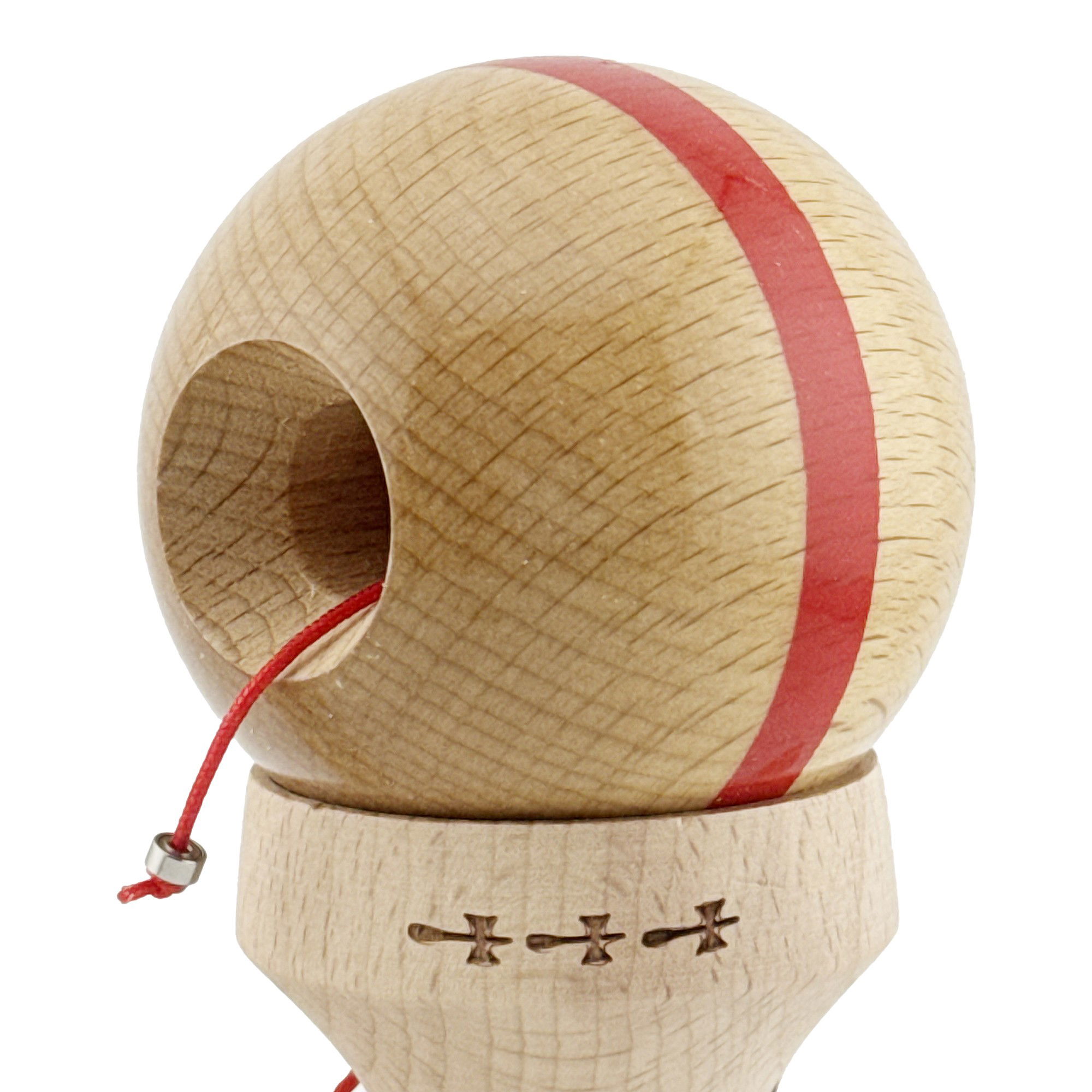 Kendama X Originala, Profesionala, Flippy, Super Sticky, Cupe Mari KING SIZE V3, Gaura in Baza, Rulment Metalic, din lemn 18 cm, Ata 62/65 cm, Original Rosu [7]