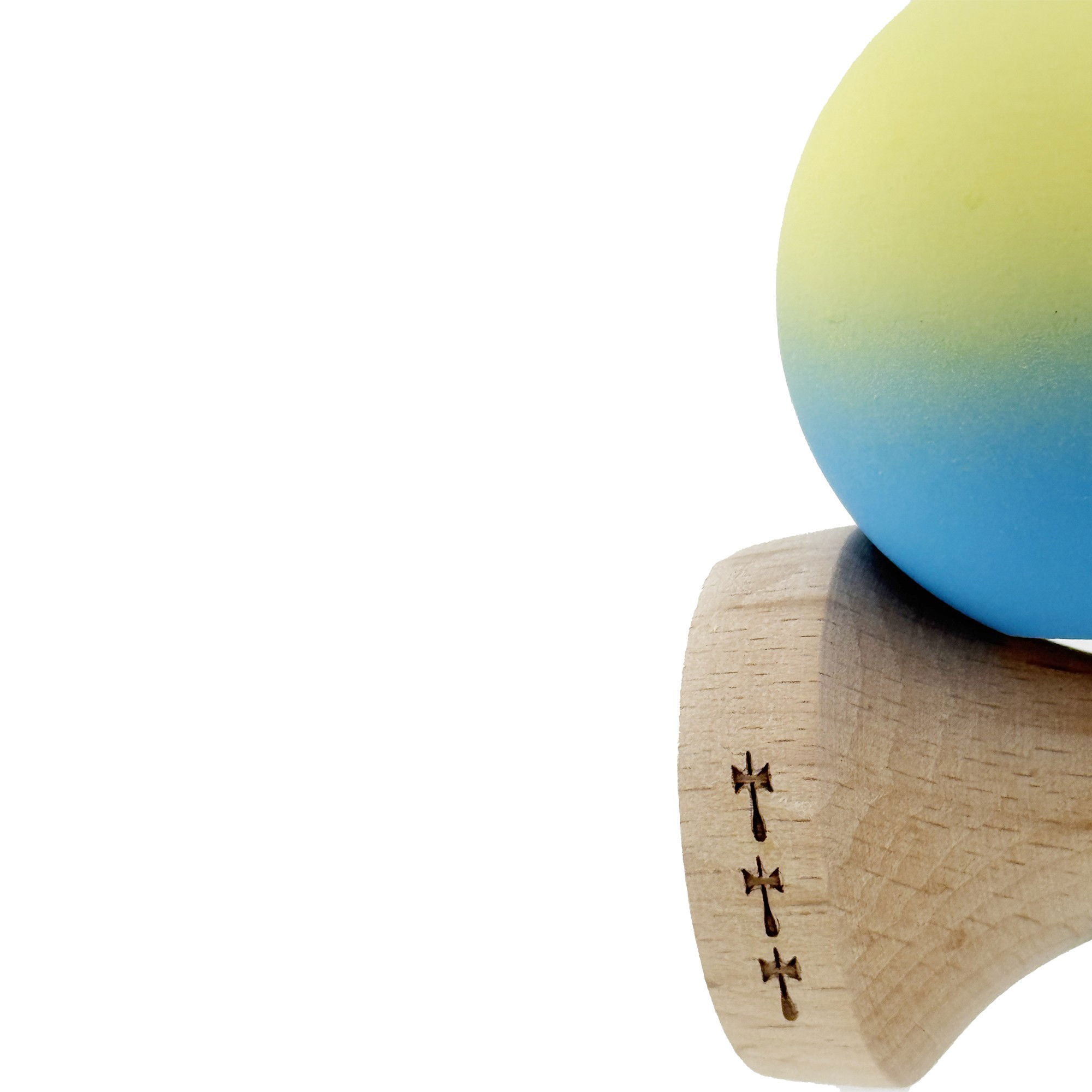 Kendama X Originala, Profesionala, Flippy, Cupe Mari KING SIZE V3, Rubber Grip, Gaura in Baza, Rulment Metalic, din lemn 18 cm, Ata 62/65 cm, Gradient Galben/Albastru deschis [7]