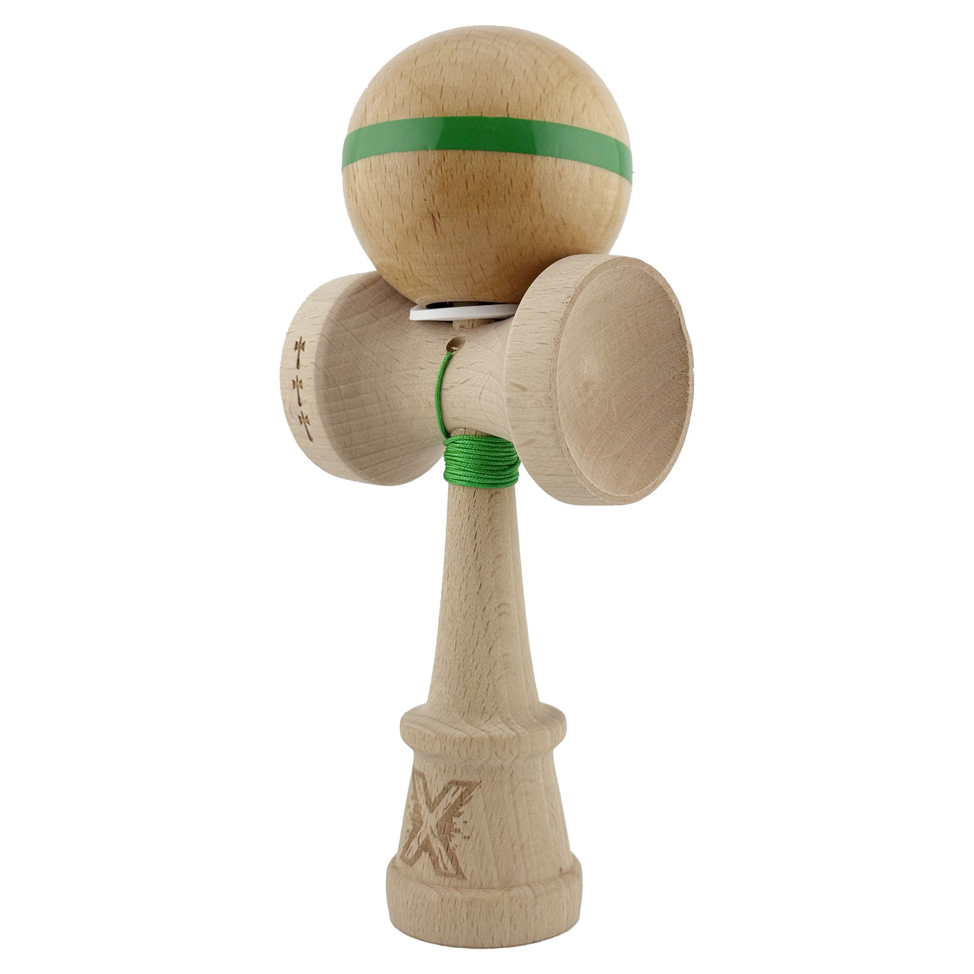 Kendama X Originala, Profesionala, Flippy, Super Sticky, Cupe Mari KING SIZE V3, Gaura in Baza, Rulment Metalic, din lemn 18 cm, Ata 62/65 cm, Original Verde [3]