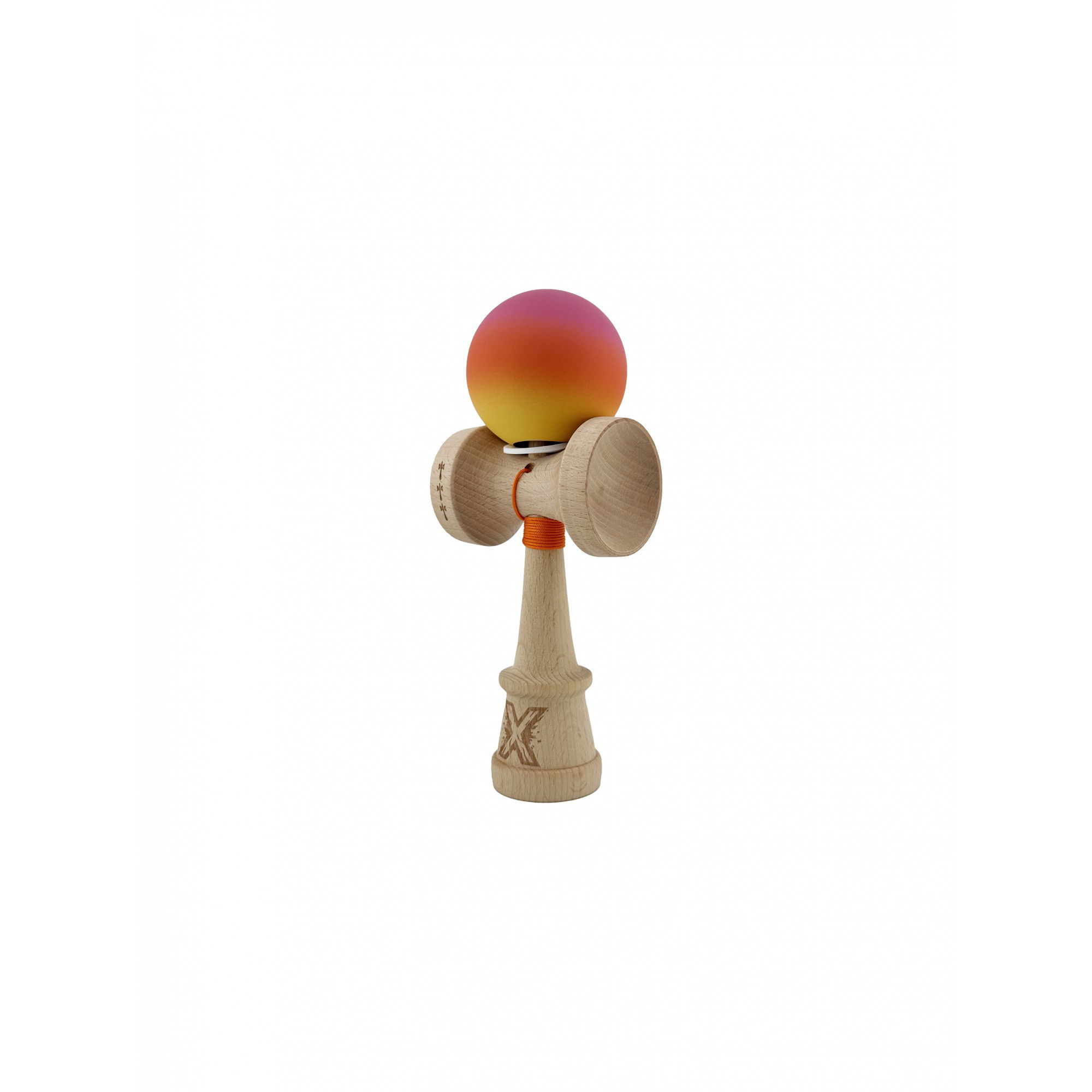 Kendama X Originala, Profesionala, Flippy, Cupe Mari KING SIZE V3, Rubber Grip, Gaura in Baza, Rulment Metalic, din lemn 18 cm, Ata 62/65 cm, Gradient Roz/Rosu/Galben [3]