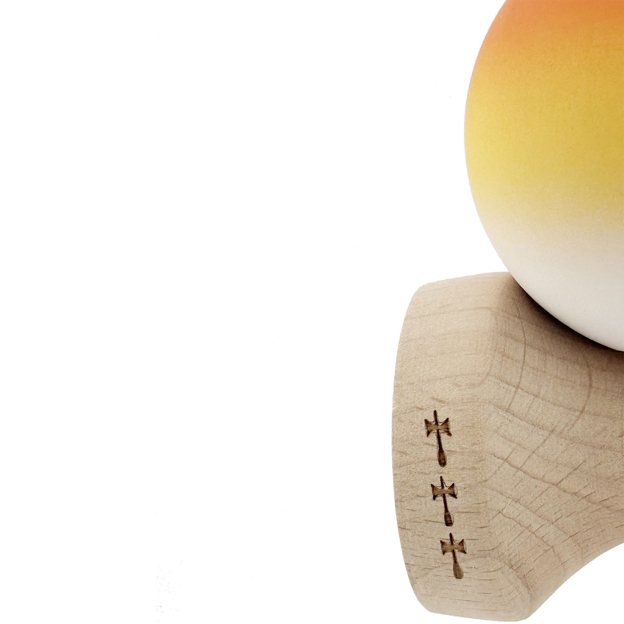 Kendama X Originala, Profesionala, Flippy, Cupe Mari KING SIZE V3, Rubber Grip, Gaura in Baza, Rulment Metalic, din lemn 18 cm, Ata 62/65 cm, Gradient Portocaliu/Galben/Alb [7]