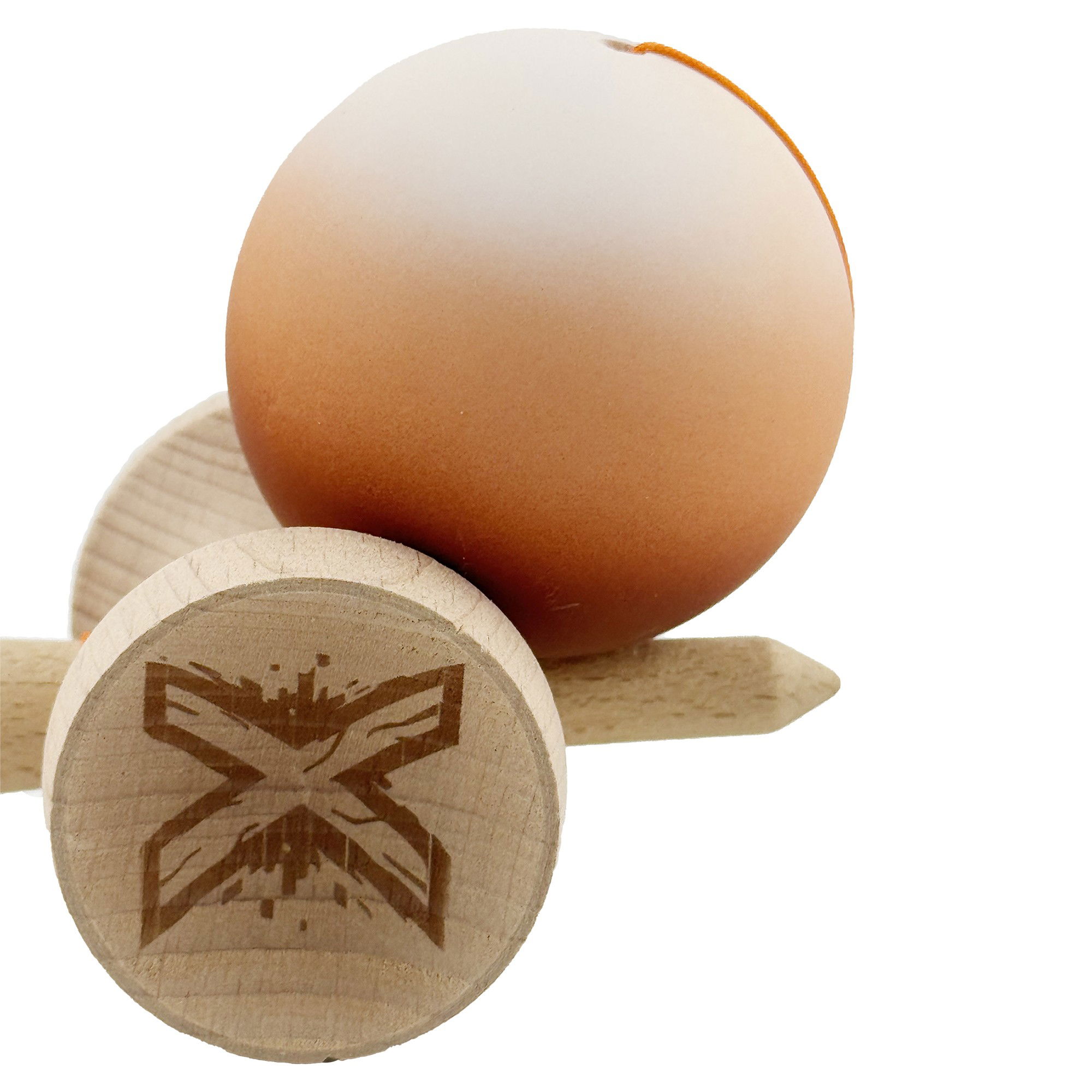 Kendama X Originala, Profesionala, Flippy, Cupe Mari KING SIZE V3, Rubber Grip, Gaura in Baza, Rulment Metalic, din lemn 18 cm, Ata 62/65 cm, Gradient Alb/Maro [8]