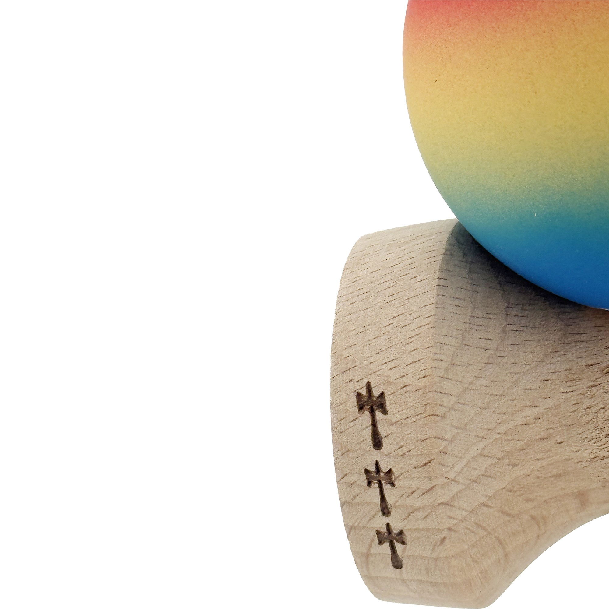 Kendama X Originala, Profesionala, Flippy, Cupe Mari KING SIZE V3, Rubber Grip, Gaura in Baza, Rulment Metalic, din lemn 18 cm, Ata 62/65 cm, Gradient Rosu/Galben/Albastru [7]