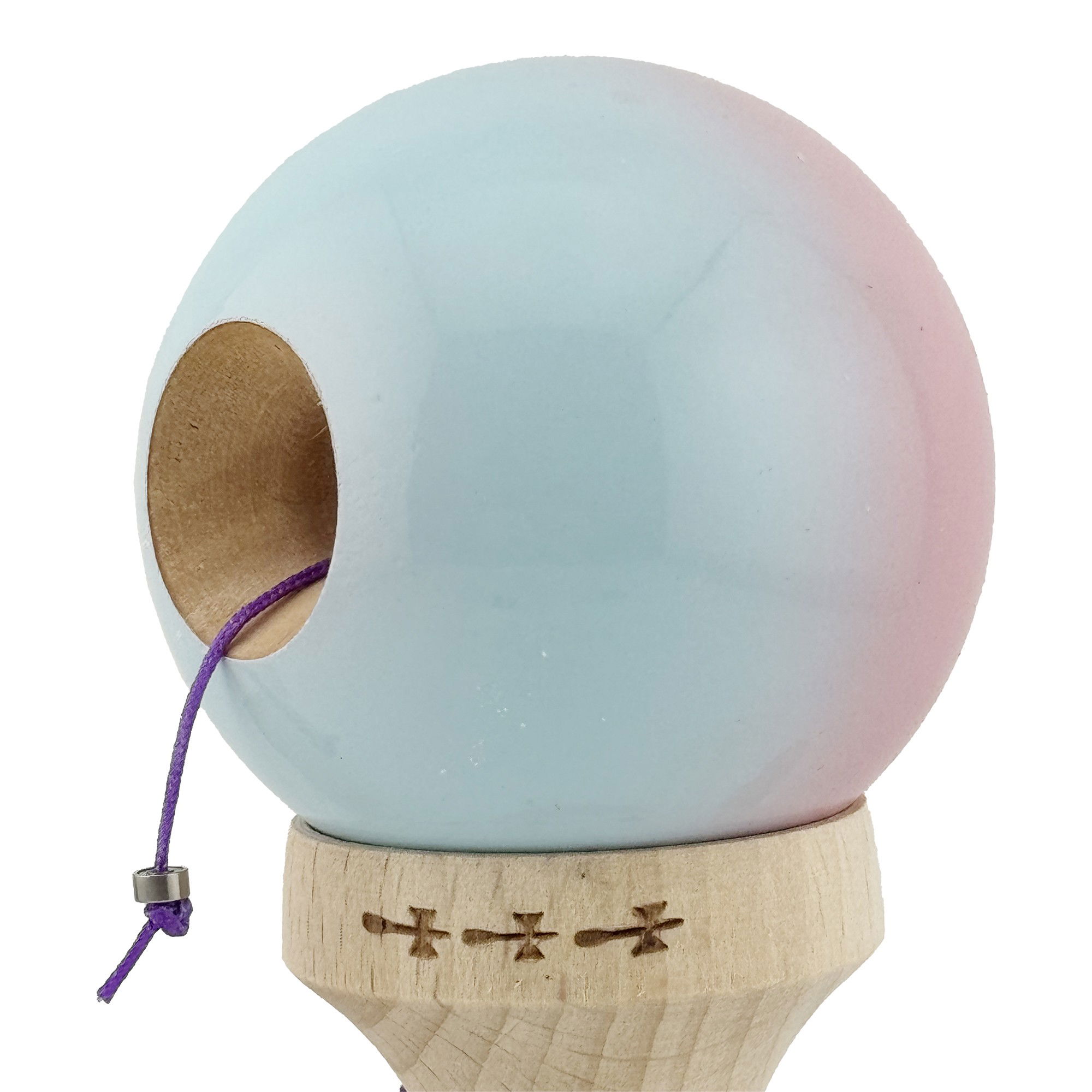 Kendama X Originala, Profesionala, Flippy, Big Cups V2, Super Sticky cu Cupe Mari, din lemn 18 cm, Rulment Metalic cu Ata 55 cm, Roz/Albastru deschis [5]