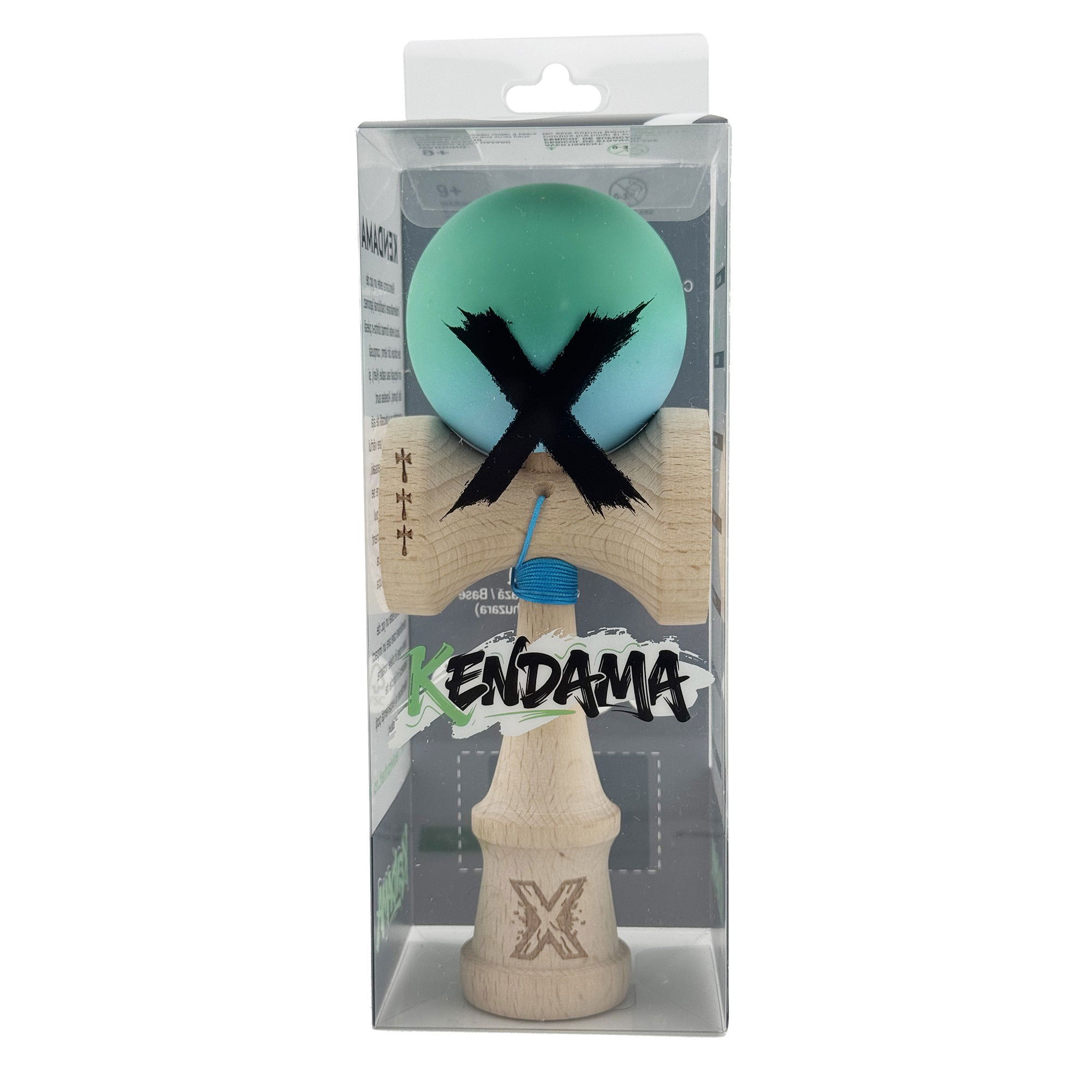 Kendama X Originala, Profesionala, Flippy, Big Cups V2, Rubber Grip cu Cupe Mari, Rulment Metalic cu Ata 55 cm, Verde/Albastru [5]