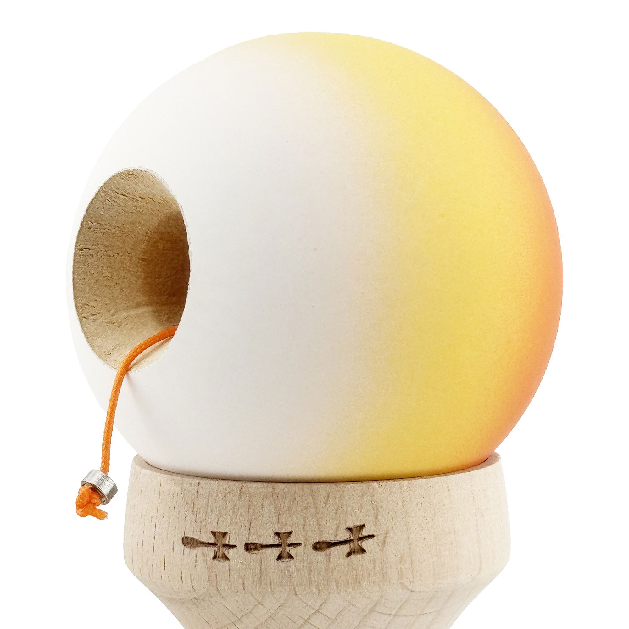 Kendama X Originala, Profesionala, Flippy, Cupe Mari KING SIZE V3, Rubber Grip, Gaura in Baza, Rulment Metalic, din lemn 18 cm, Ata 62/65 cm, Gradient Portocaliu/Galben/Alb [6]