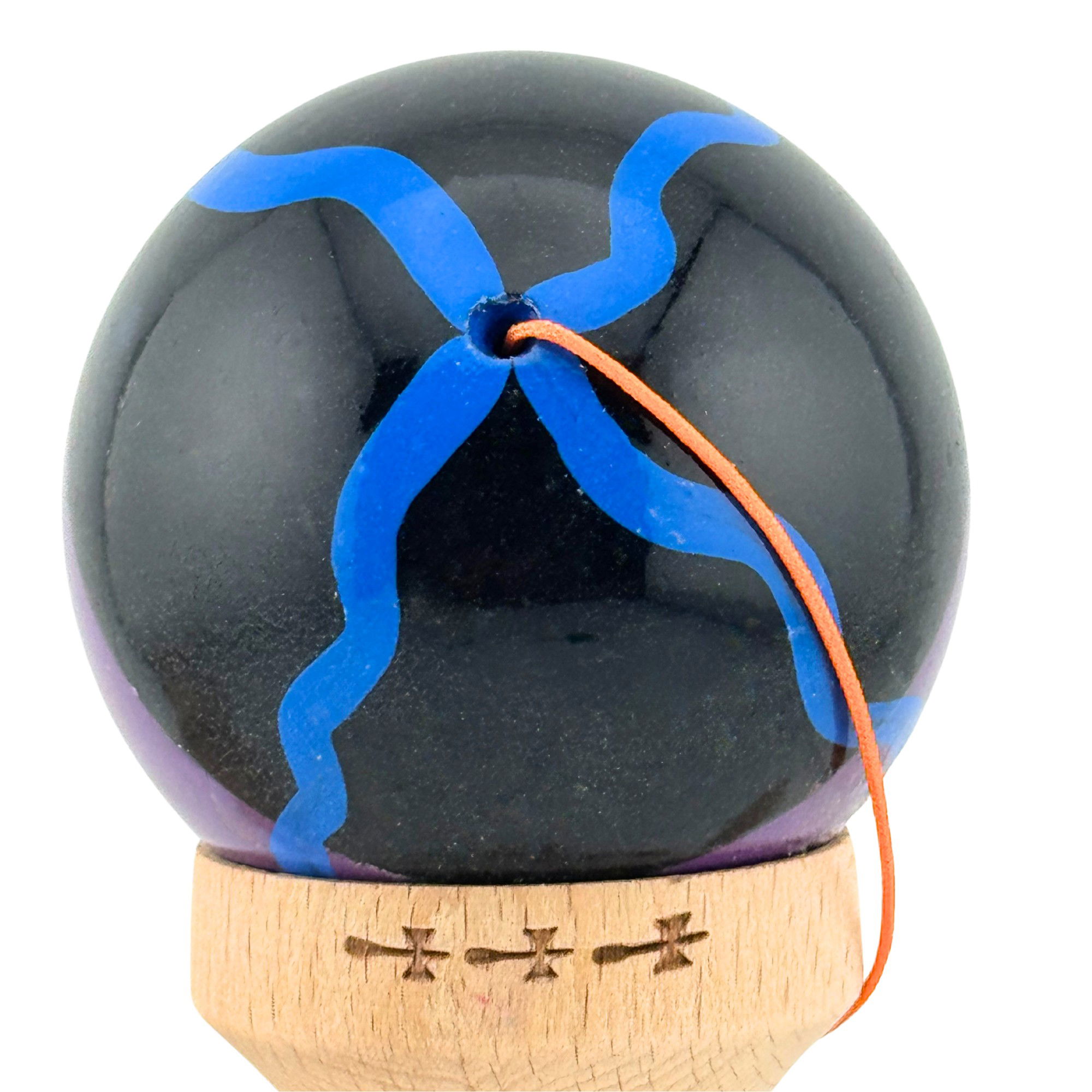Kendama X Originala, Profesionala, Flippy, Big Cups V2, Super Sticky Cupe Mari, Rulment Metalic cu Ata 55 cm, Negru Mov cu Linii [8]
