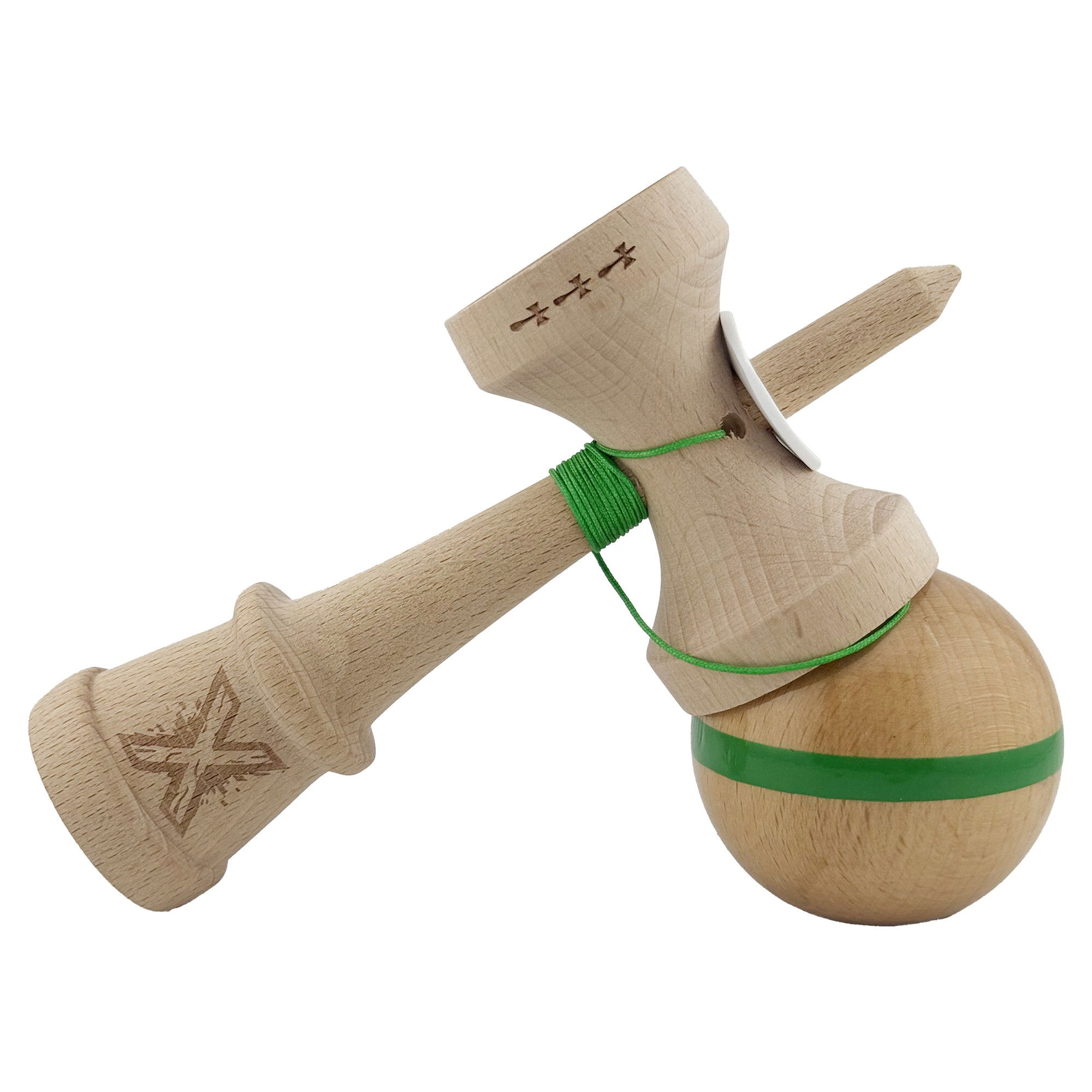 Kendama X Originala, Profesionala, Flippy, Super Sticky, Cupe Mari KING SIZE V3, Gaura in Baza, Rulment Metalic, din lemn 18 cm, Ata 62/65 cm, Original Verde [5]