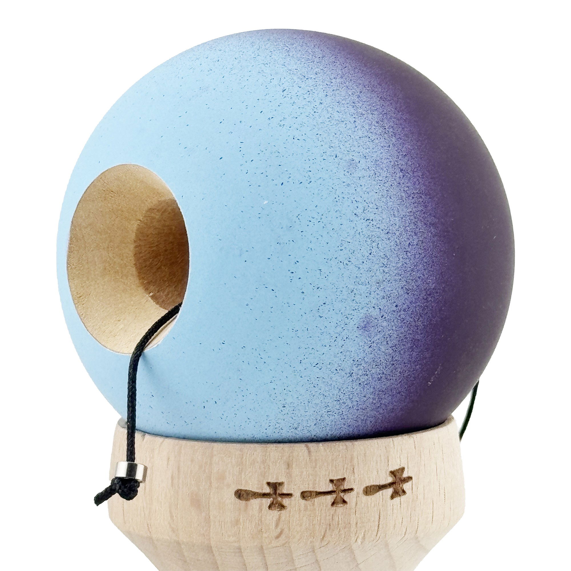 Kendama X Originala, Profesionala, Flippy, Cupe Mari KING SIZE V3, Rubber Grip, Gaura in Baza, Rulment Metalic, din lemn 18 cm, Ata 62/65 cm, Gradient Negru/Albastru deschis [6]