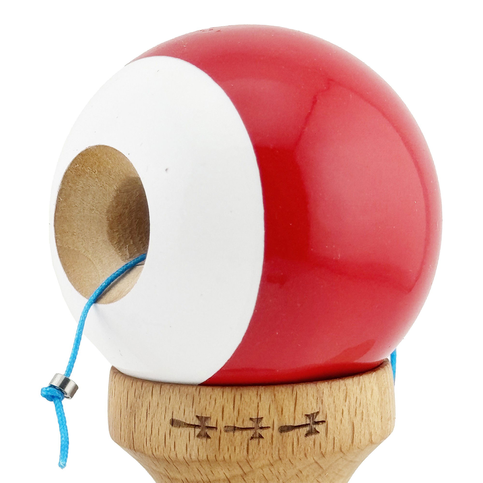 Kendama X Originala, Profesionala, Flippy, Big Cups V2, Super Sticky cu Cupe Mari, din lemn 18 cm, Rulment Metalic cu Ata 55 cm, Rosu/Alb [5]