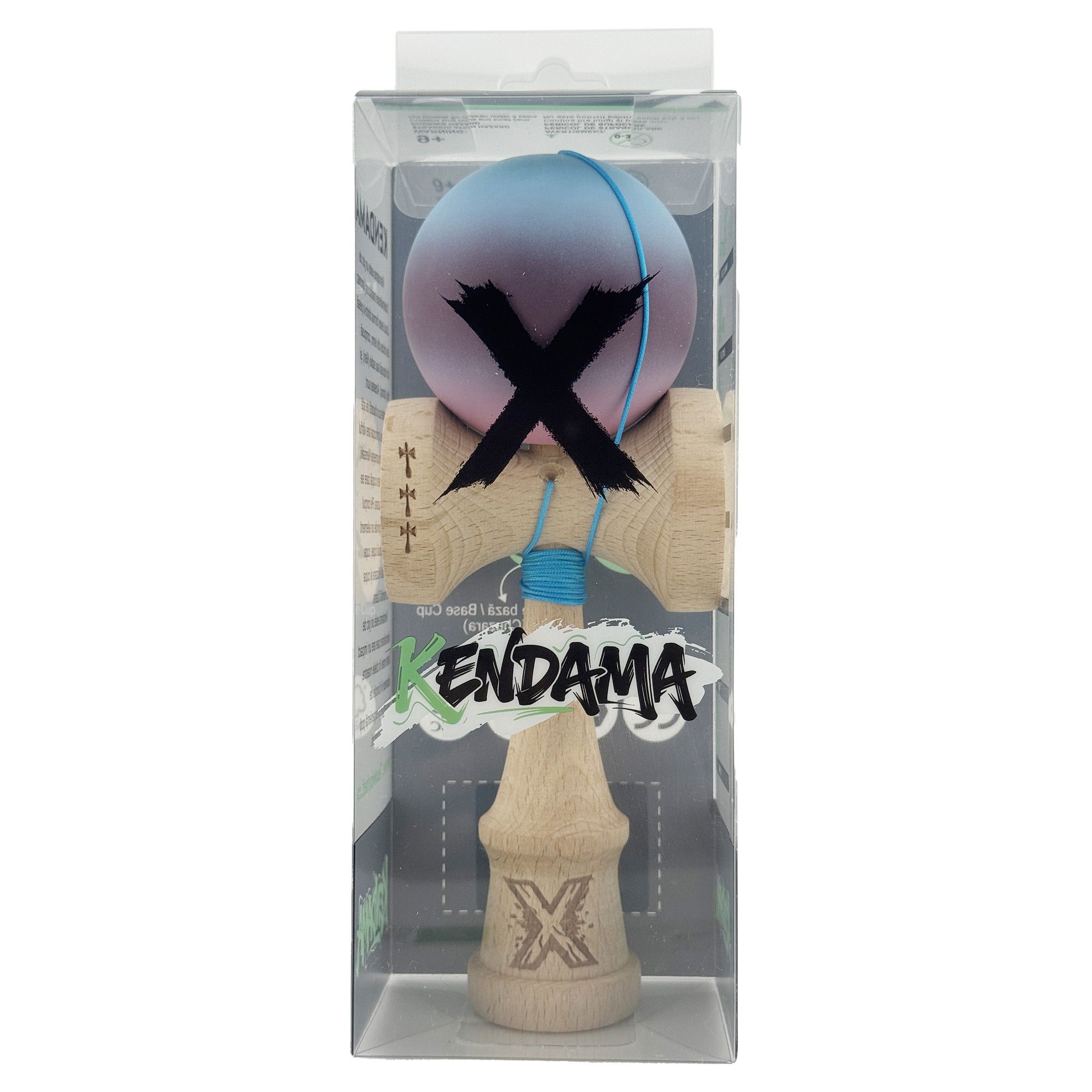 Kendama X Originala, Profesionala, Flippy, Big Cups V2, Rubber Grip cu Cupe Mari, Rulment Metalic cu Ata 55 cm, Gradient Albastru/Mov/Roz [4]