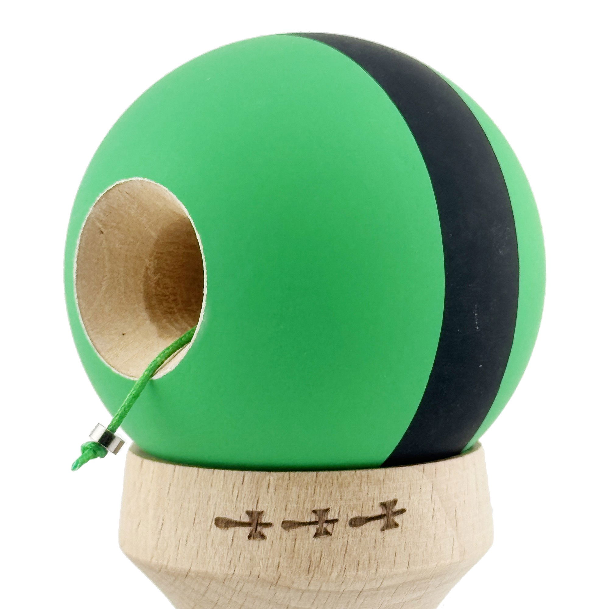 Kendama X Originala, Profesionala, Flippy, Cupe Mari KING SIZE V3, Rubber Grip, Gaura in Baza, Rulment Metalic, din lemn 18 cm, Ata 62/65 cm, M Bicolor Verde Dublu/Negru [6]