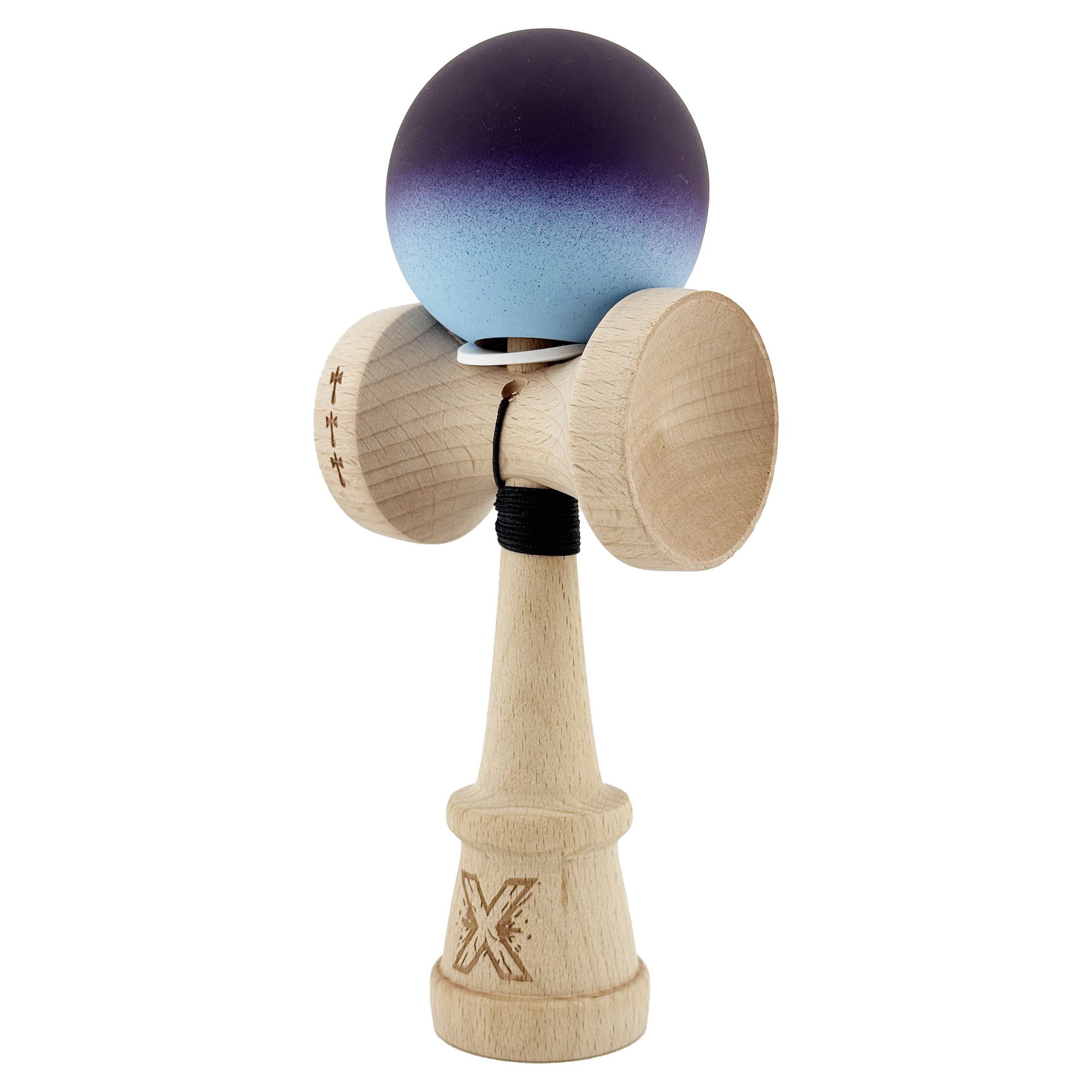 Kendama X Originala, Profesionala, Flippy, Cupe Mari KING SIZE V3, Rubber Grip, Gaura in Baza, Rulment Metalic, din lemn 18 cm, Ata 62/65 cm, Gradient Negru/Albastru deschis [3]