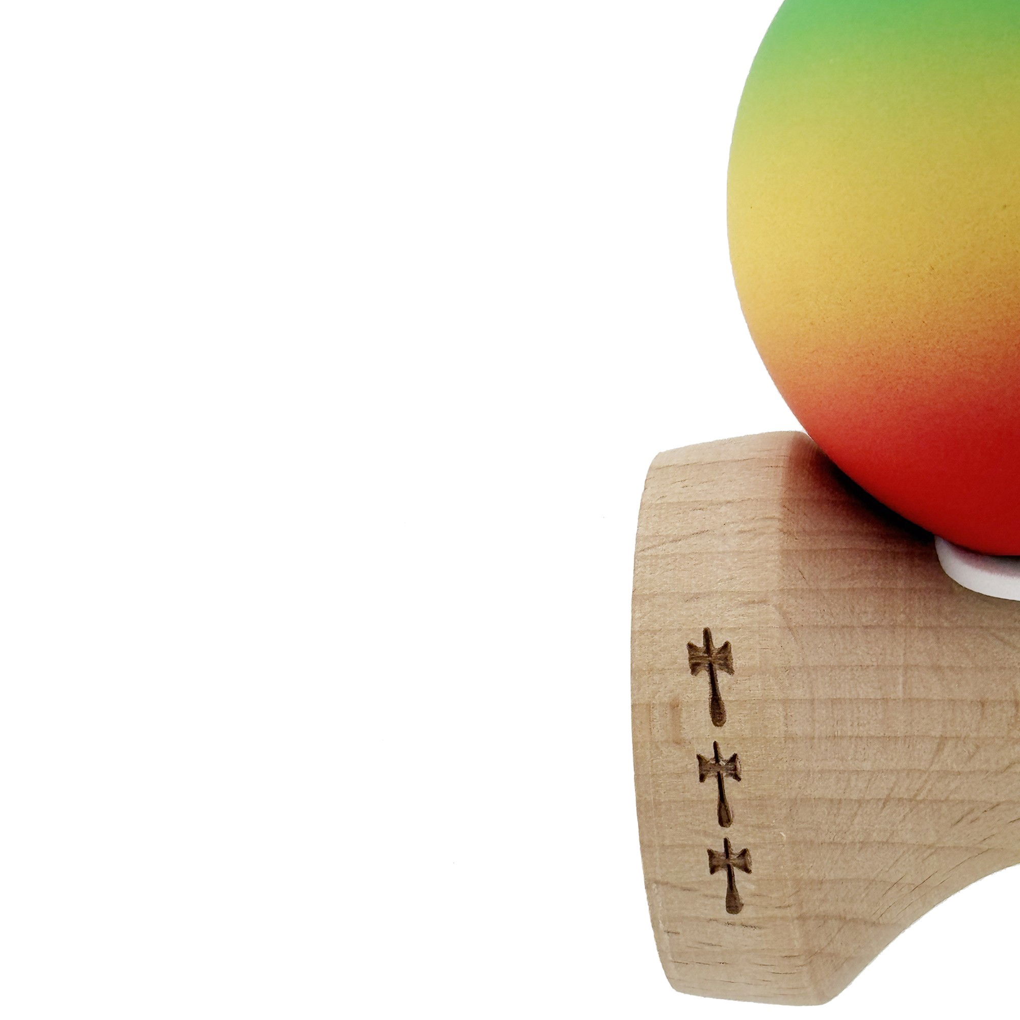 Kendama X Originala, Profesionala, Flippy, Cupe Mari KING SIZE V3, Rubber Grip, Gaura in Baza, Rulment Metalic, din lemn 18 cm, Ata 62/65 cm, Gradient Verde/Galben/Rosu [7]