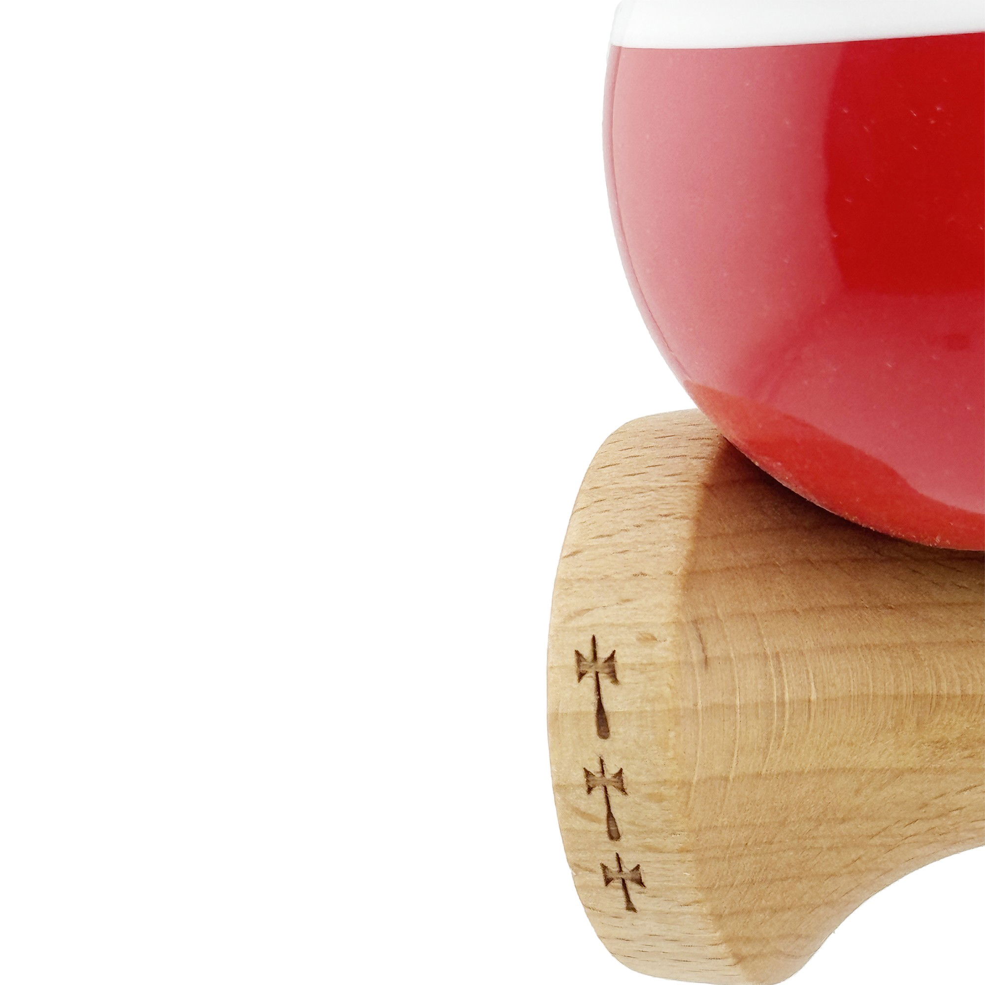 Kendama X Originala, Profesionala, Flippy, Big Cups V2, Super Sticky cu Cupe Mari, Rulment Metalic, din lemn 18 cm, Ata 55 cm, Alb/Rosu [7]